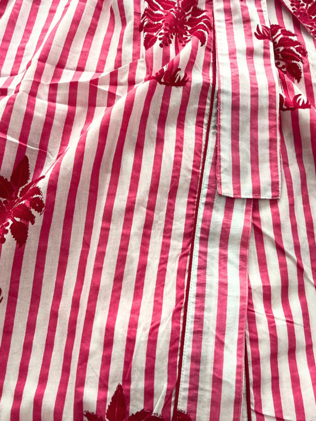 SECONDS | Block Print Cotton Robe | Pink Palms | No Beltloops