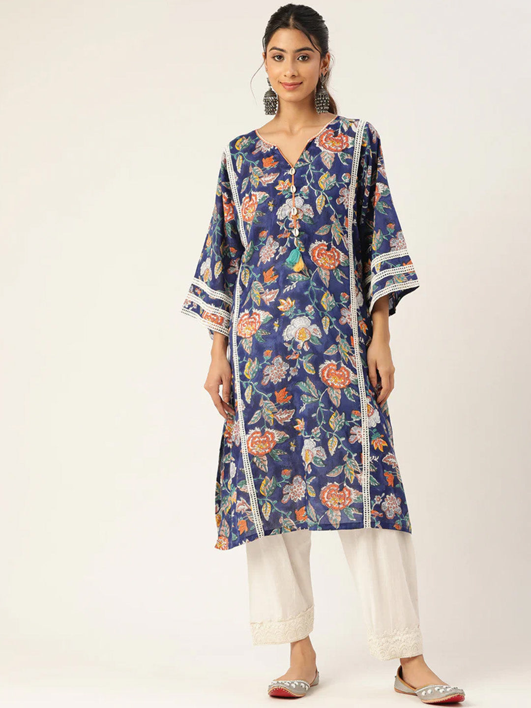Navy Blue Printed Afghani Chogha