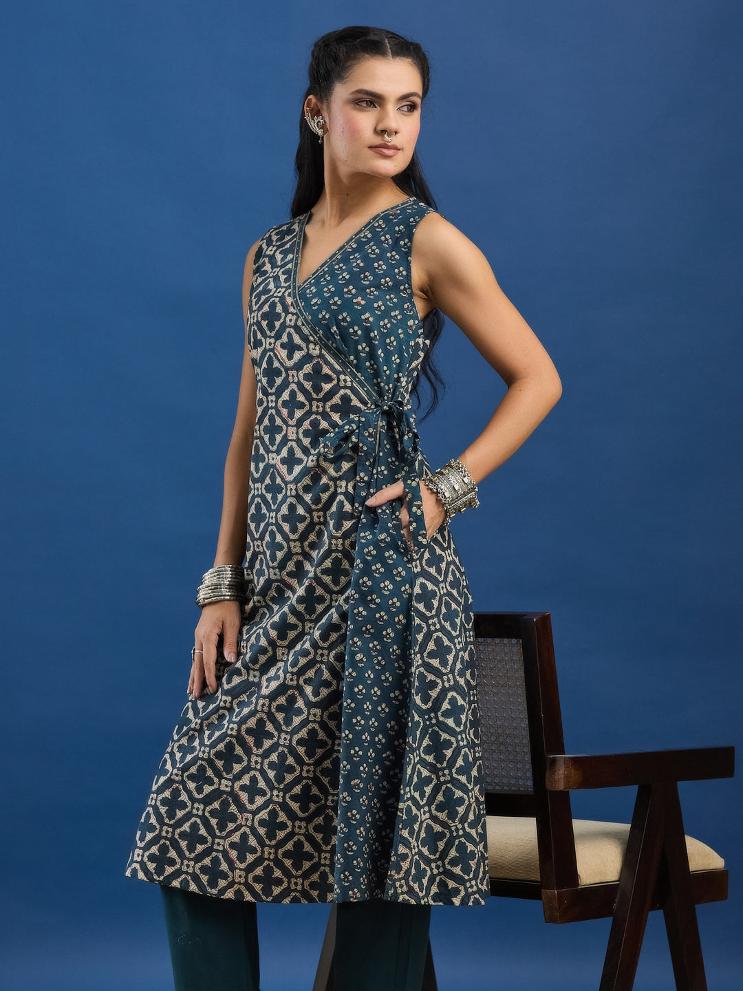 Green Handblock Printed Kurta Set