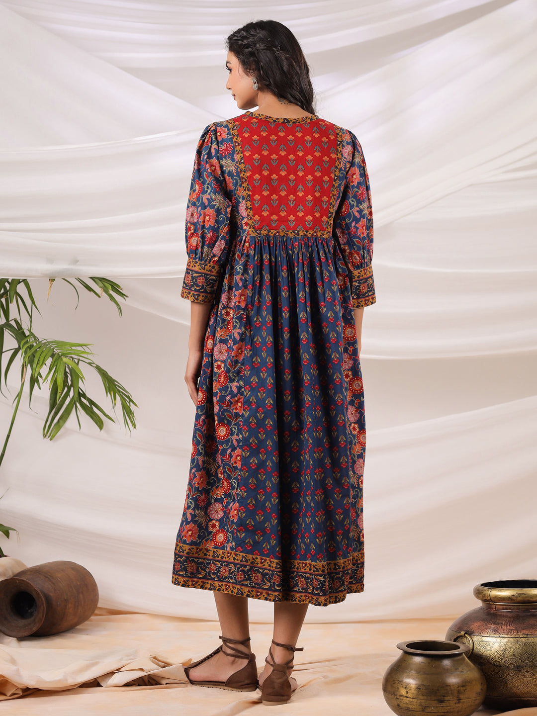 Blue cotton printed kurti dress