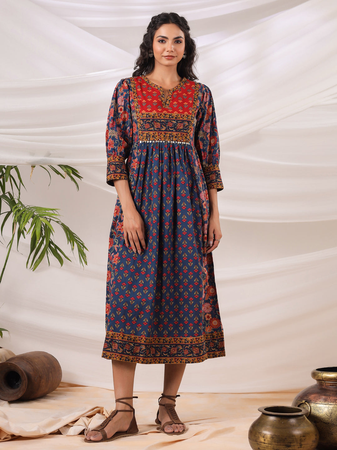 Blue cotton printed kurti dress