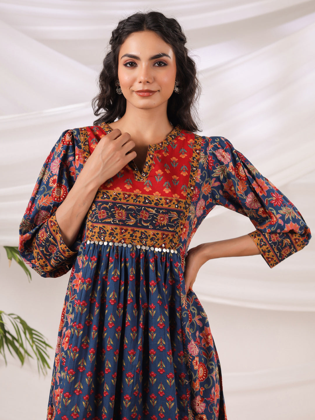 Blue cotton printed kurti dress