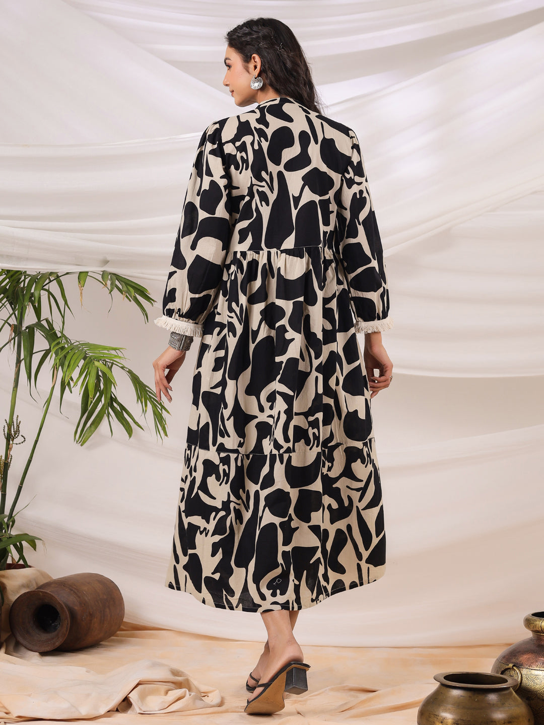 Black & Cream Printed Dress