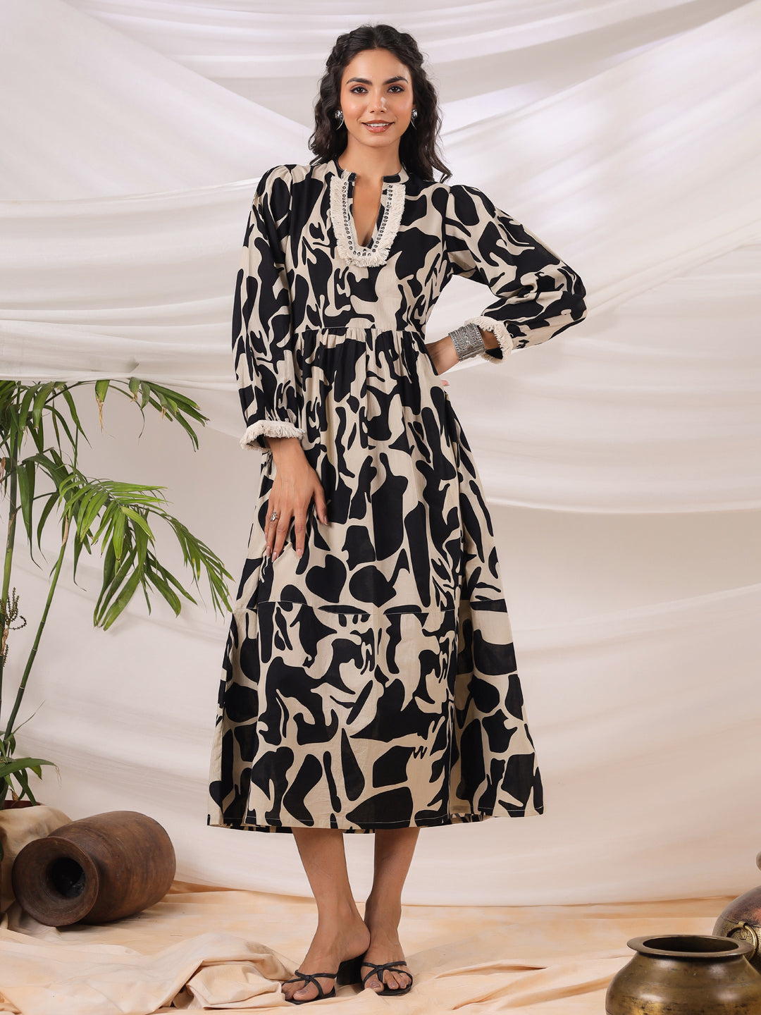 Black & Cream Printed Dress