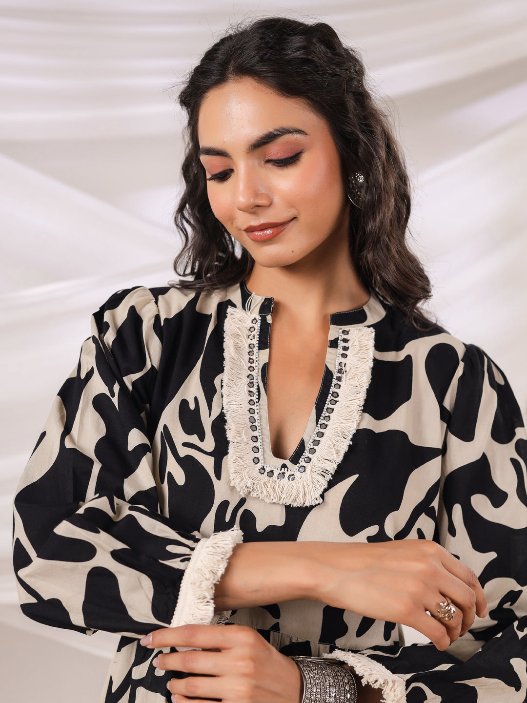 Black & Cream Printed Dress