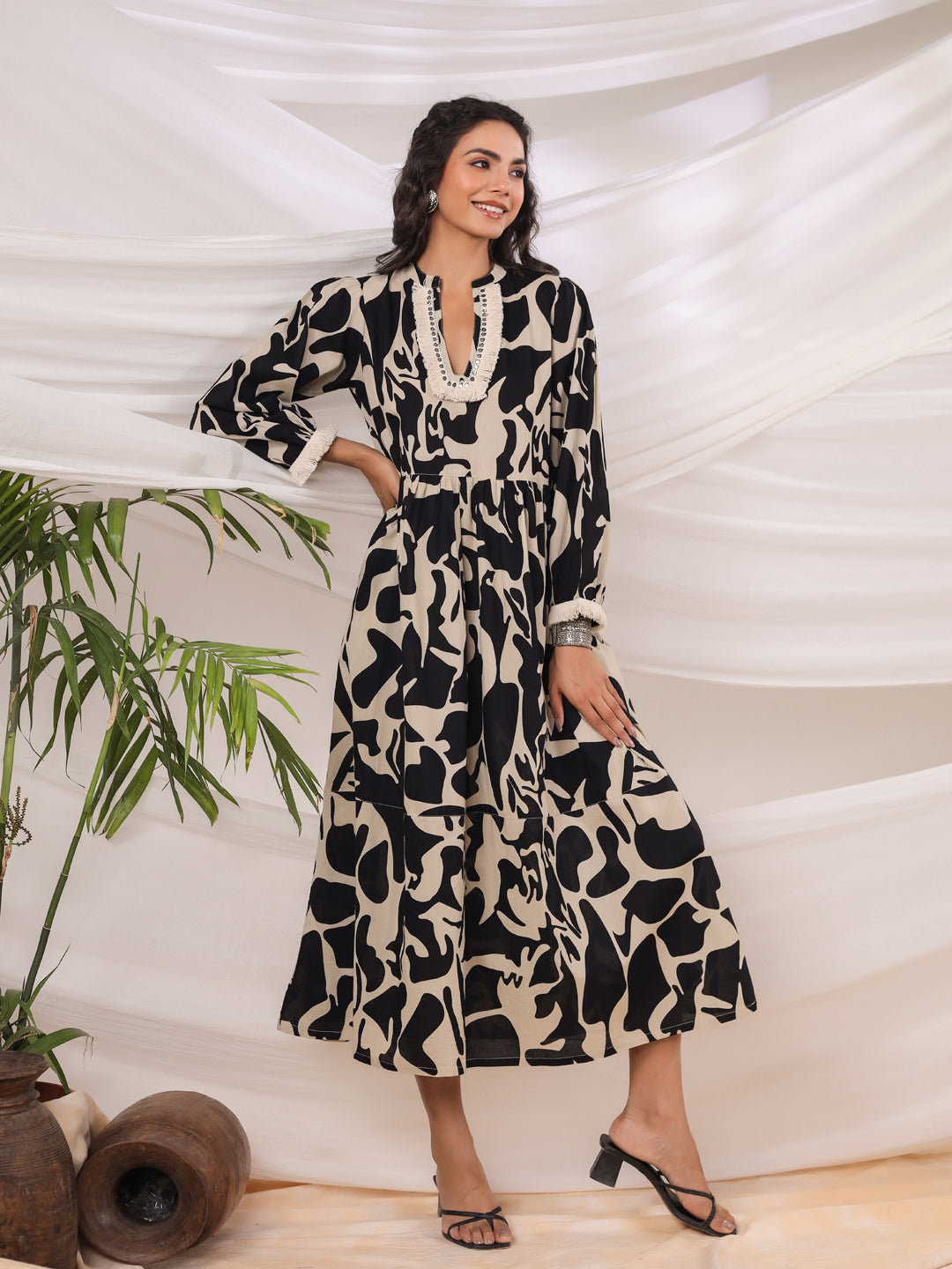 Black & Cream Printed Dress