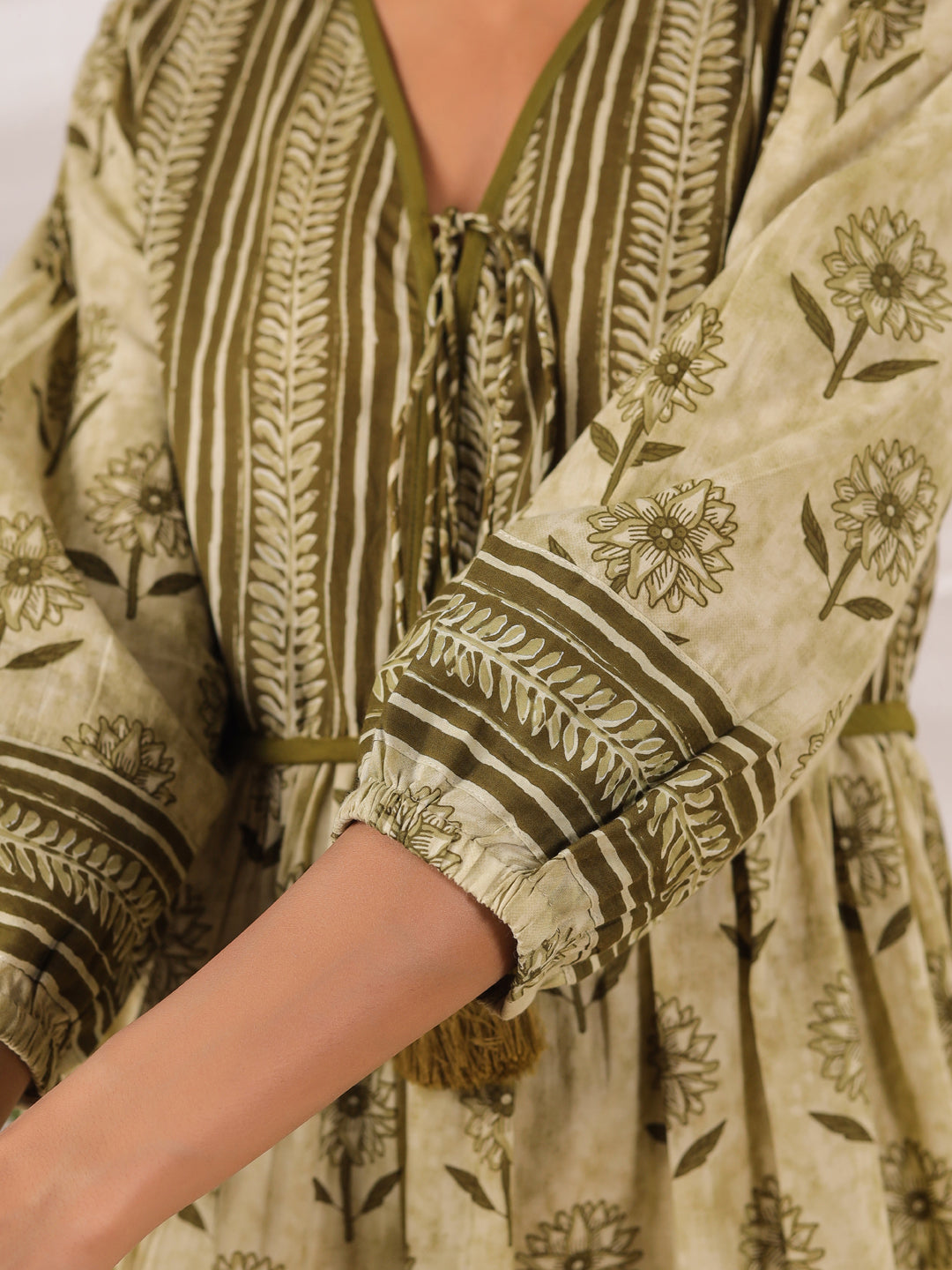 Gul Olive Printed Cotton Dress