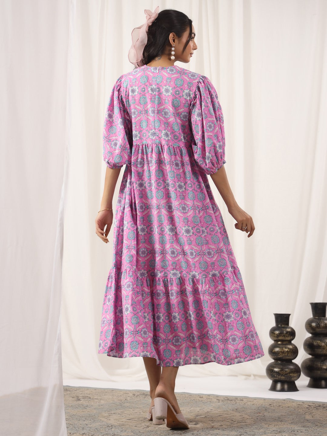 Floral Pink Printed Cotton Dress