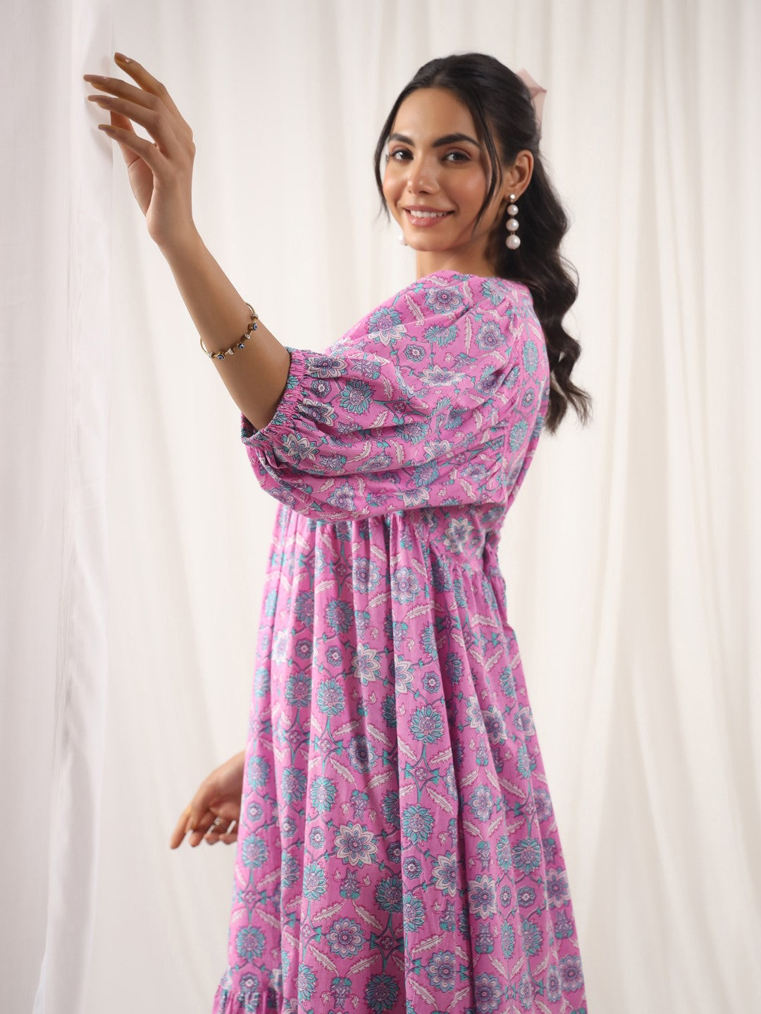 Floral Pink Printed Cotton Dress