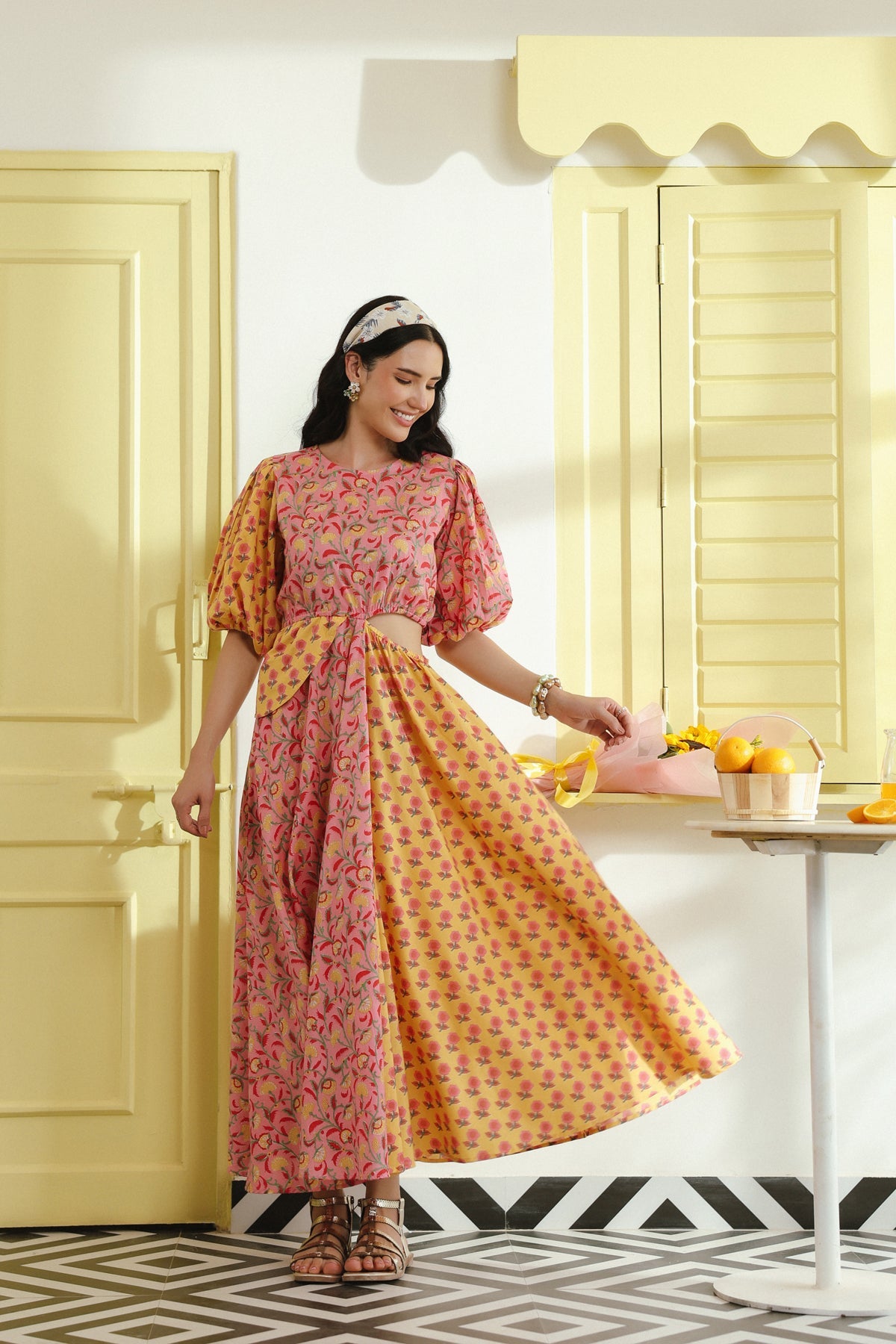 Sunset Bloom Cotton Cut-out dress