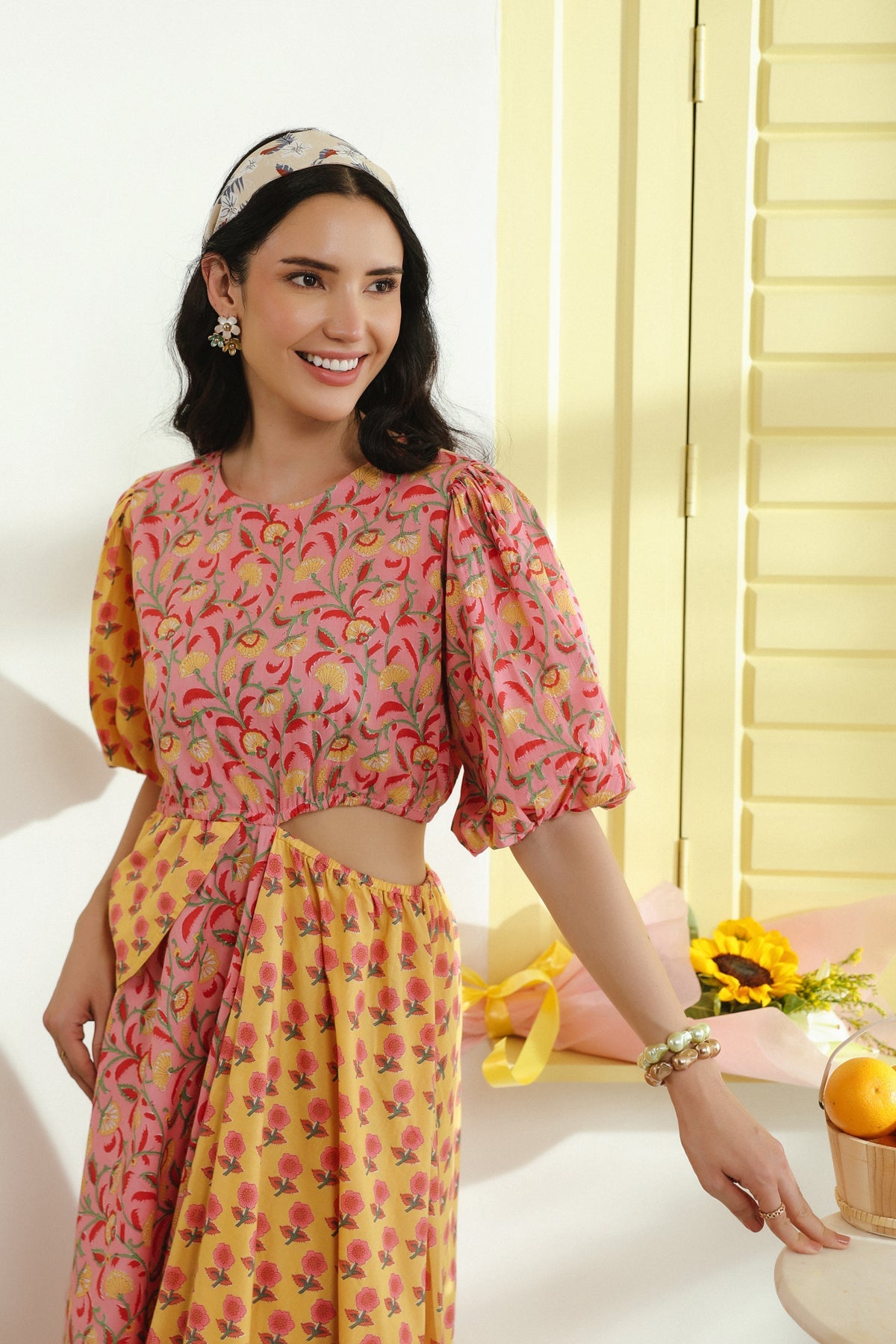 Sunset Bloom Cotton Cut-out dress