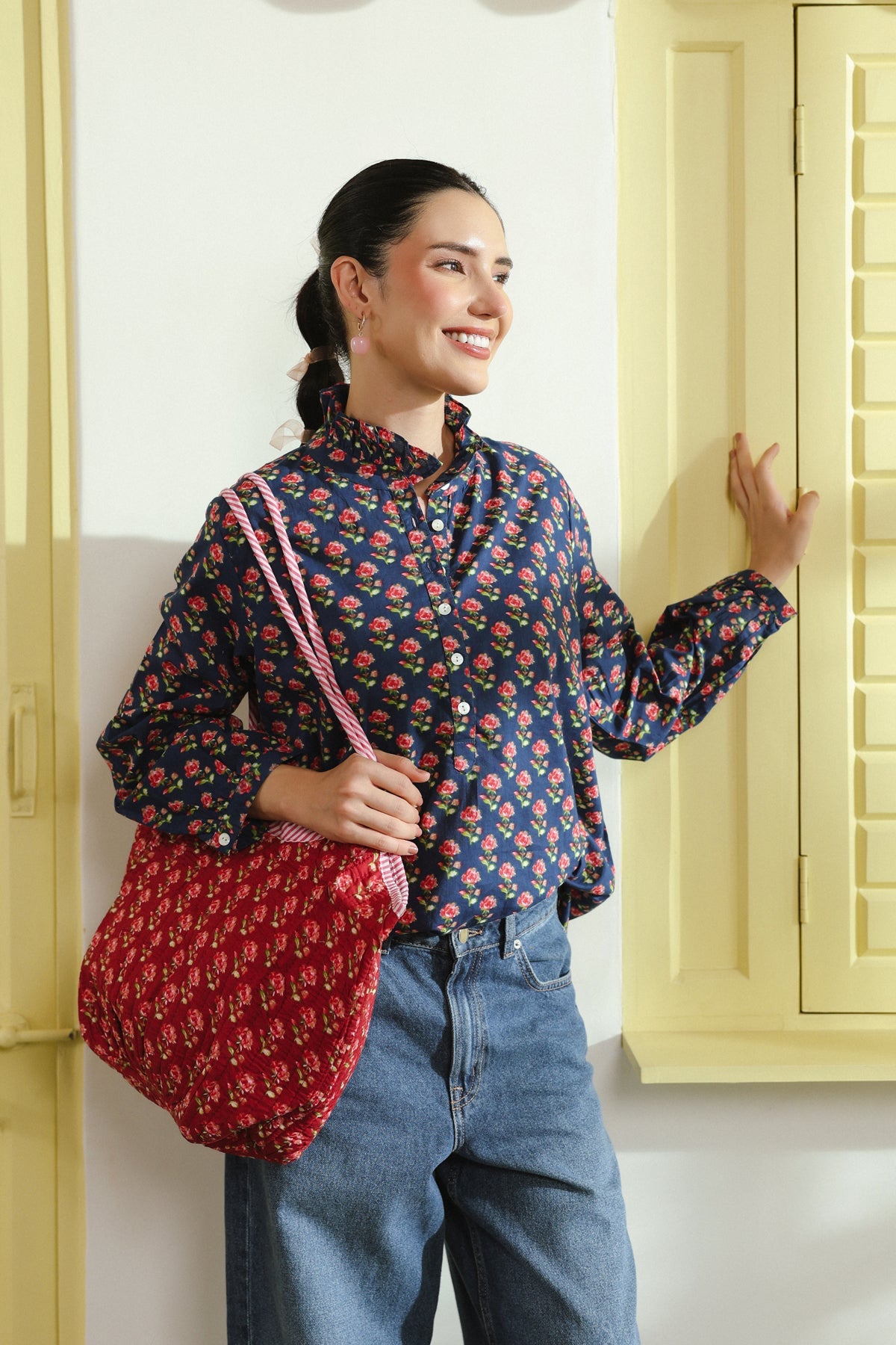 Ruby Bloom Quilted Boho Tote Bag