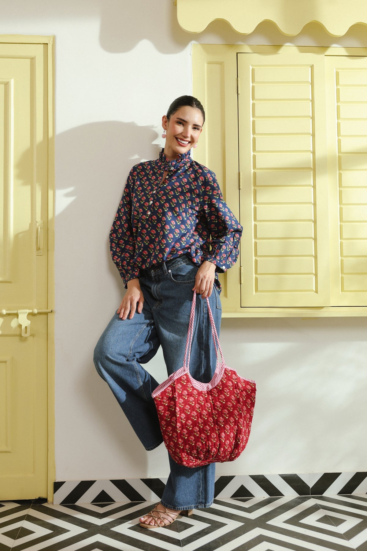 Ruby Bloom Quilted Boho Tote Bag