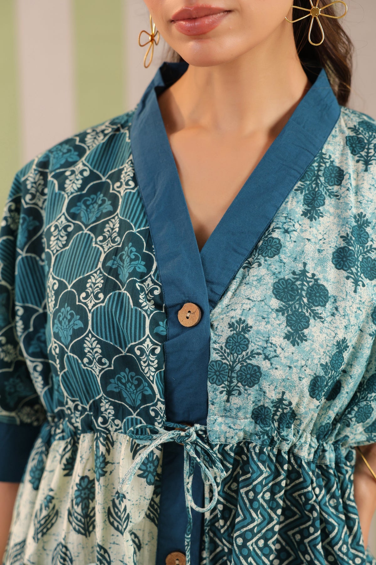 Teal Printed One Size Kaftan Top