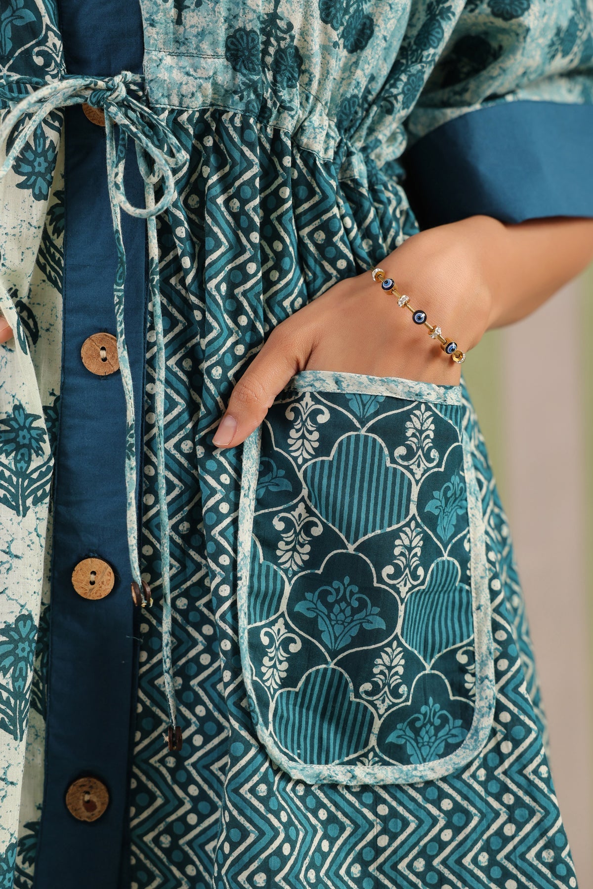 Teal Printed One Size Kaftan Top