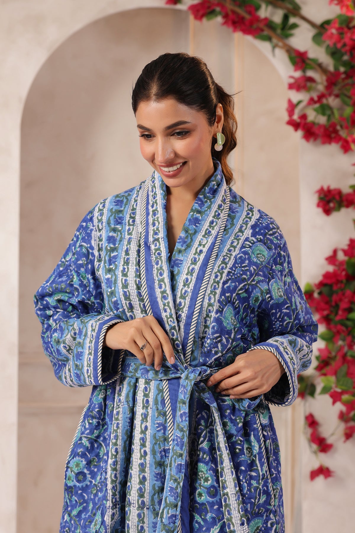 Anokhi Blue Printed Reversible Quilted Robes