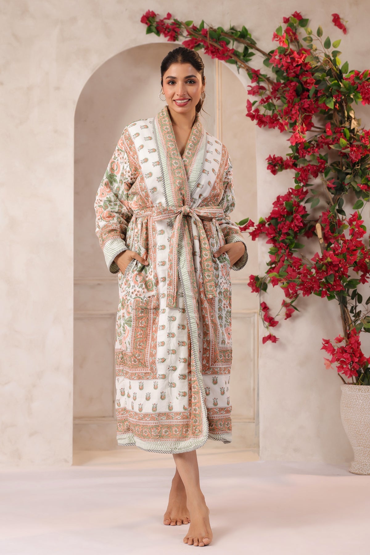 Rosette Floral Printed Reversible Quilted Robes
