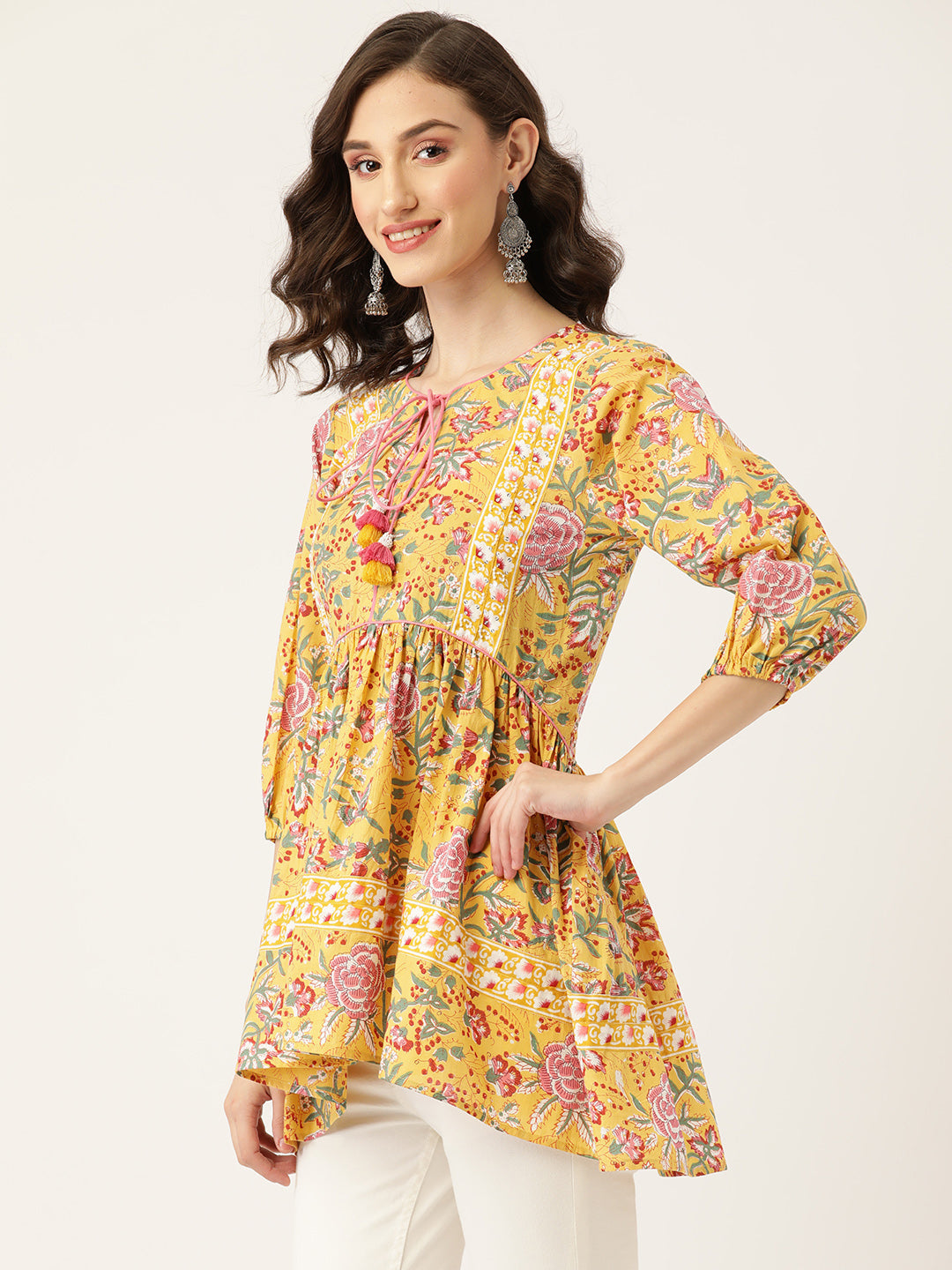 Yellow & Pink Floral Printed Top