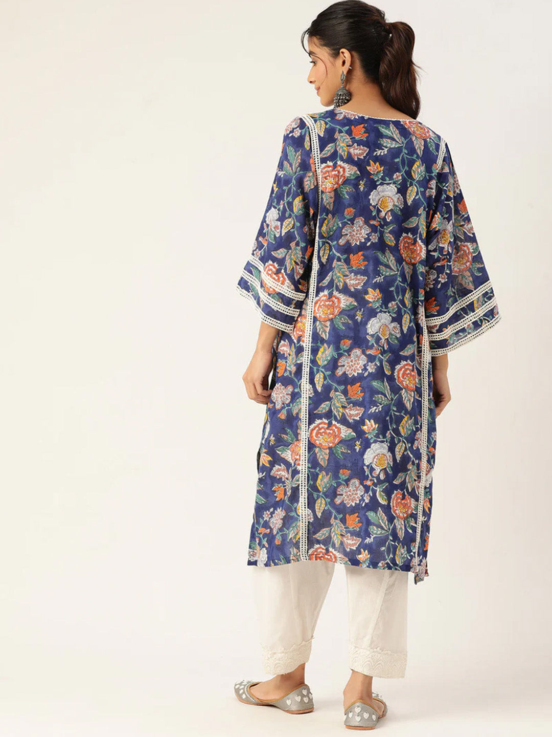Navy Blue Printed Afghani Chogha