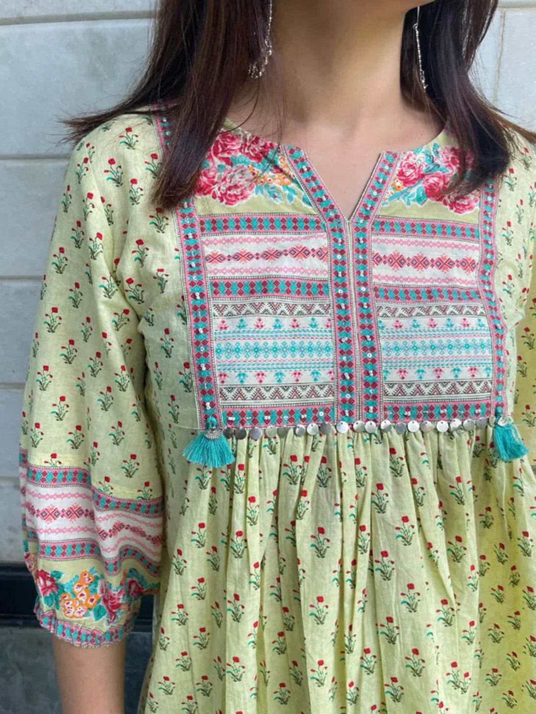 Green Printed Empire Top