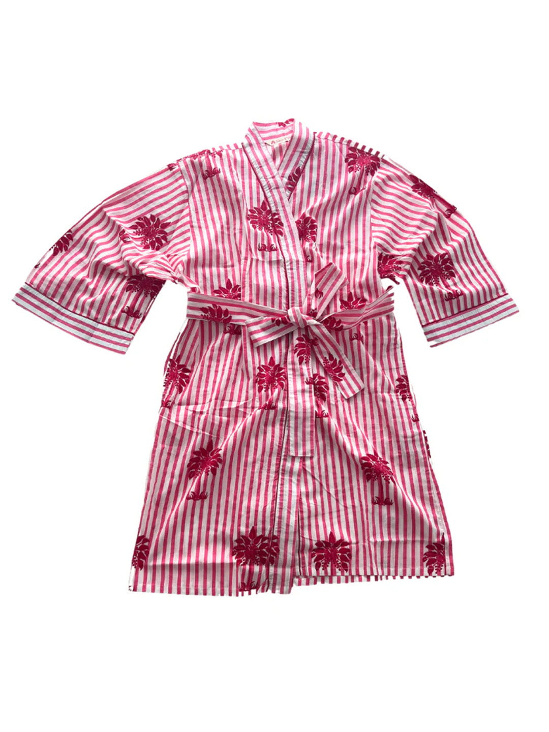 SECONDS | Block Print Cotton Robe | Pink Palms | No Beltloops