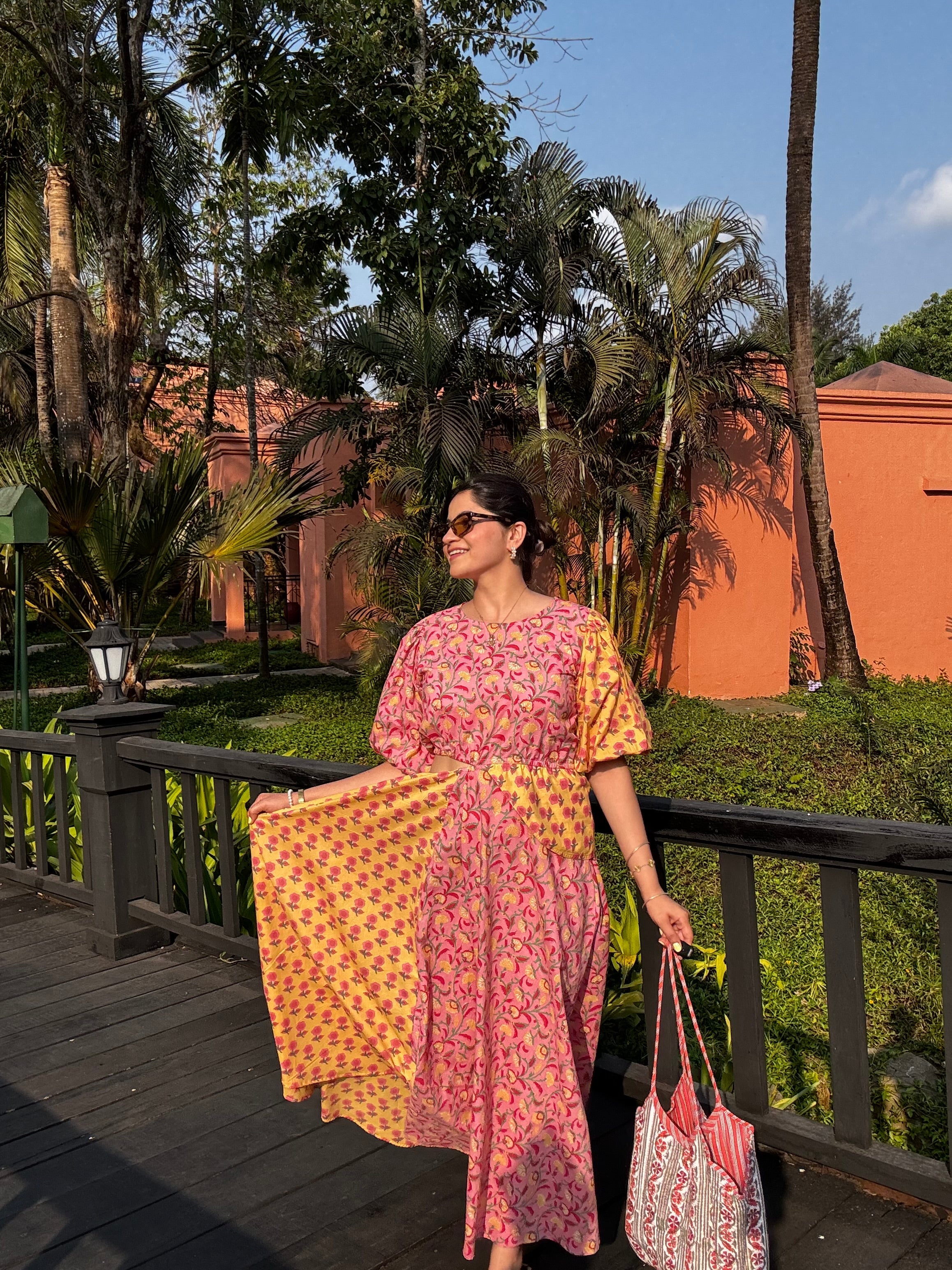 Sunset Bloom Cotton Cut-out dress