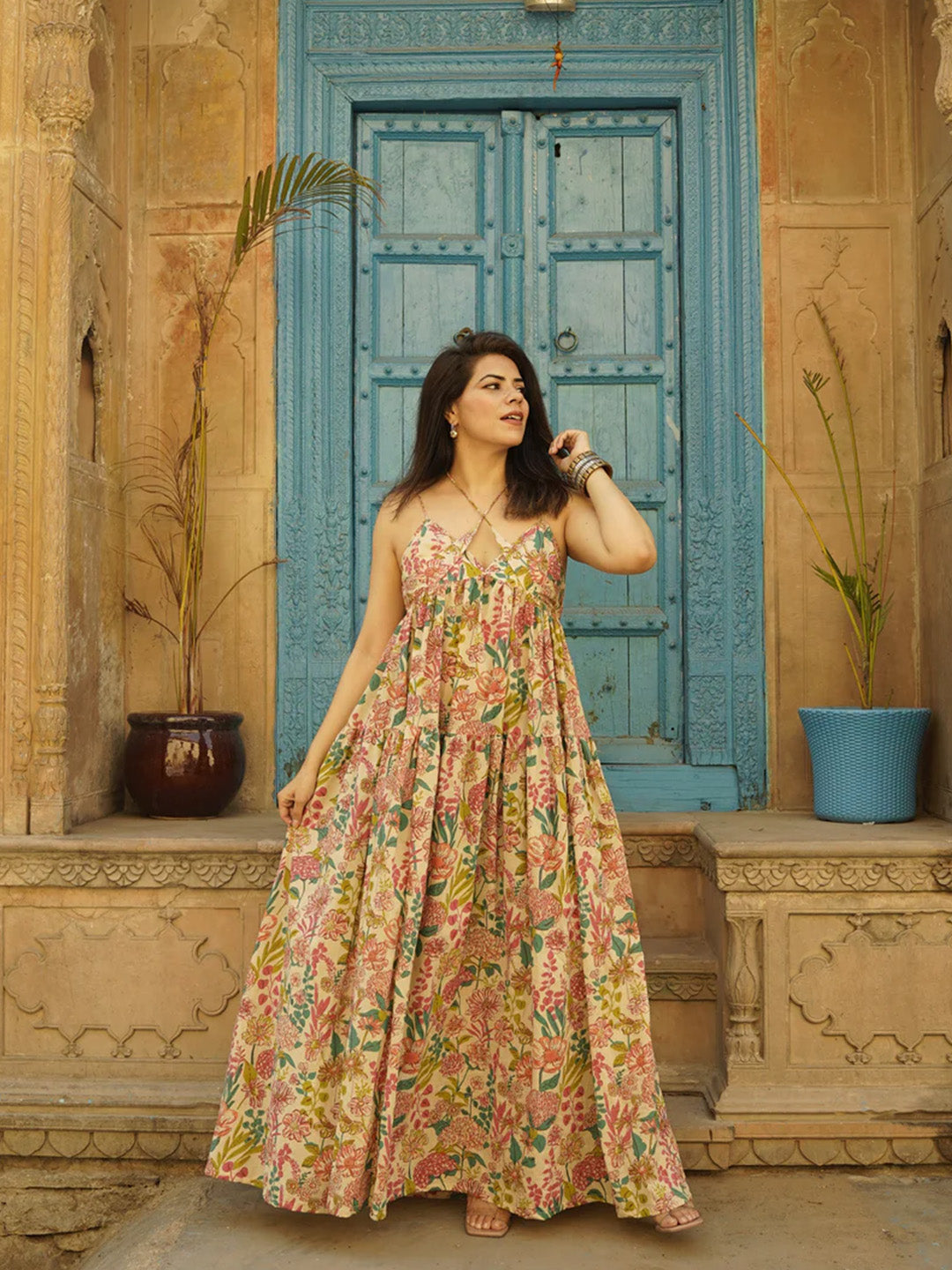 Cream Beach Printed Dress