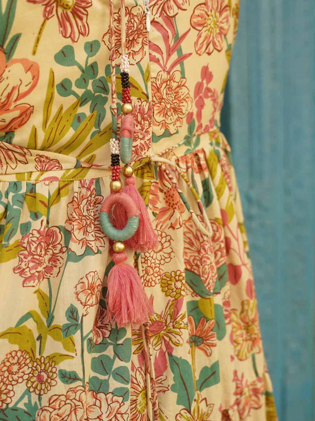 Cream Beach Printed Dress