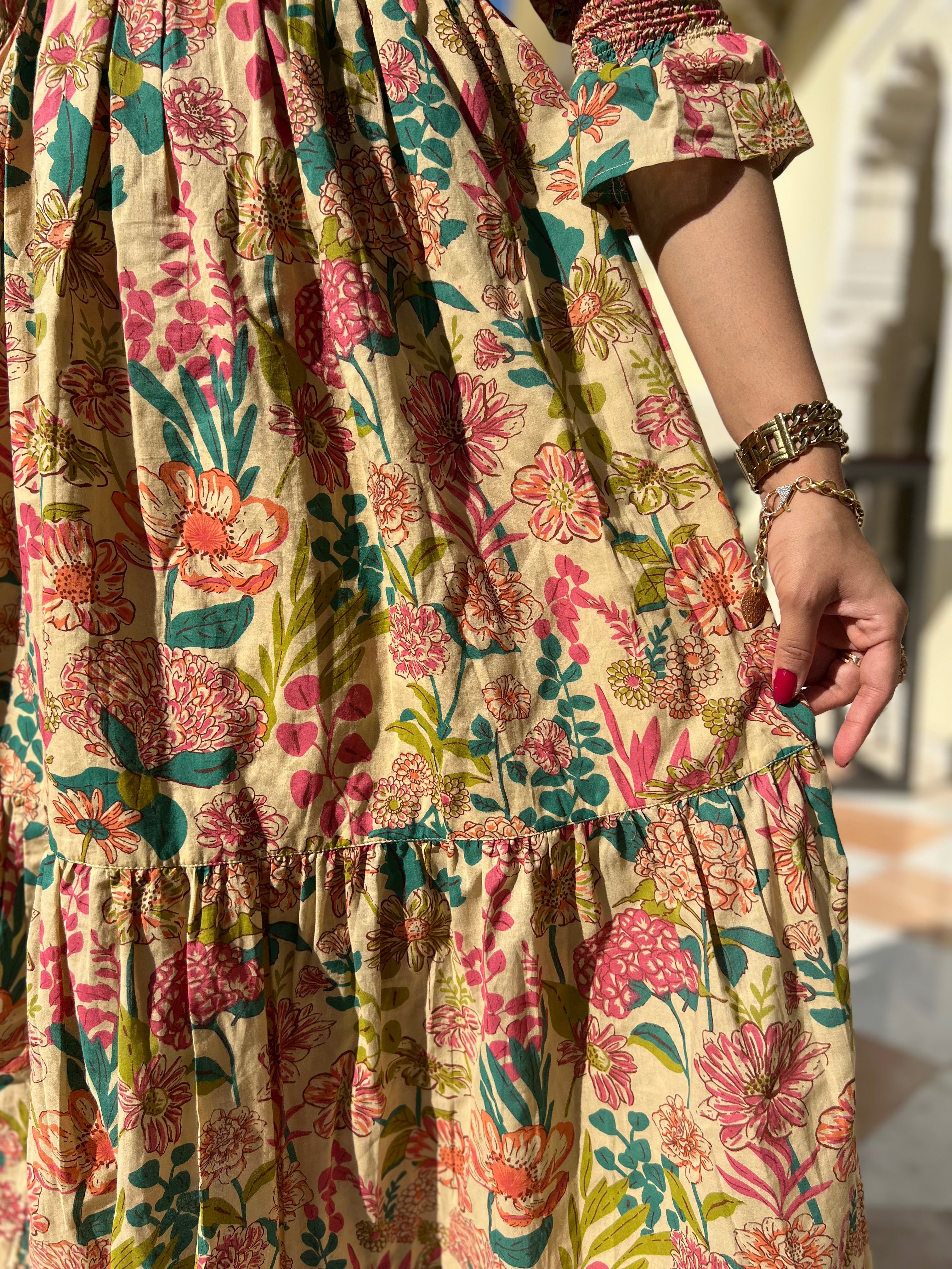 Tie Back Maxi Dress | Cream Floral