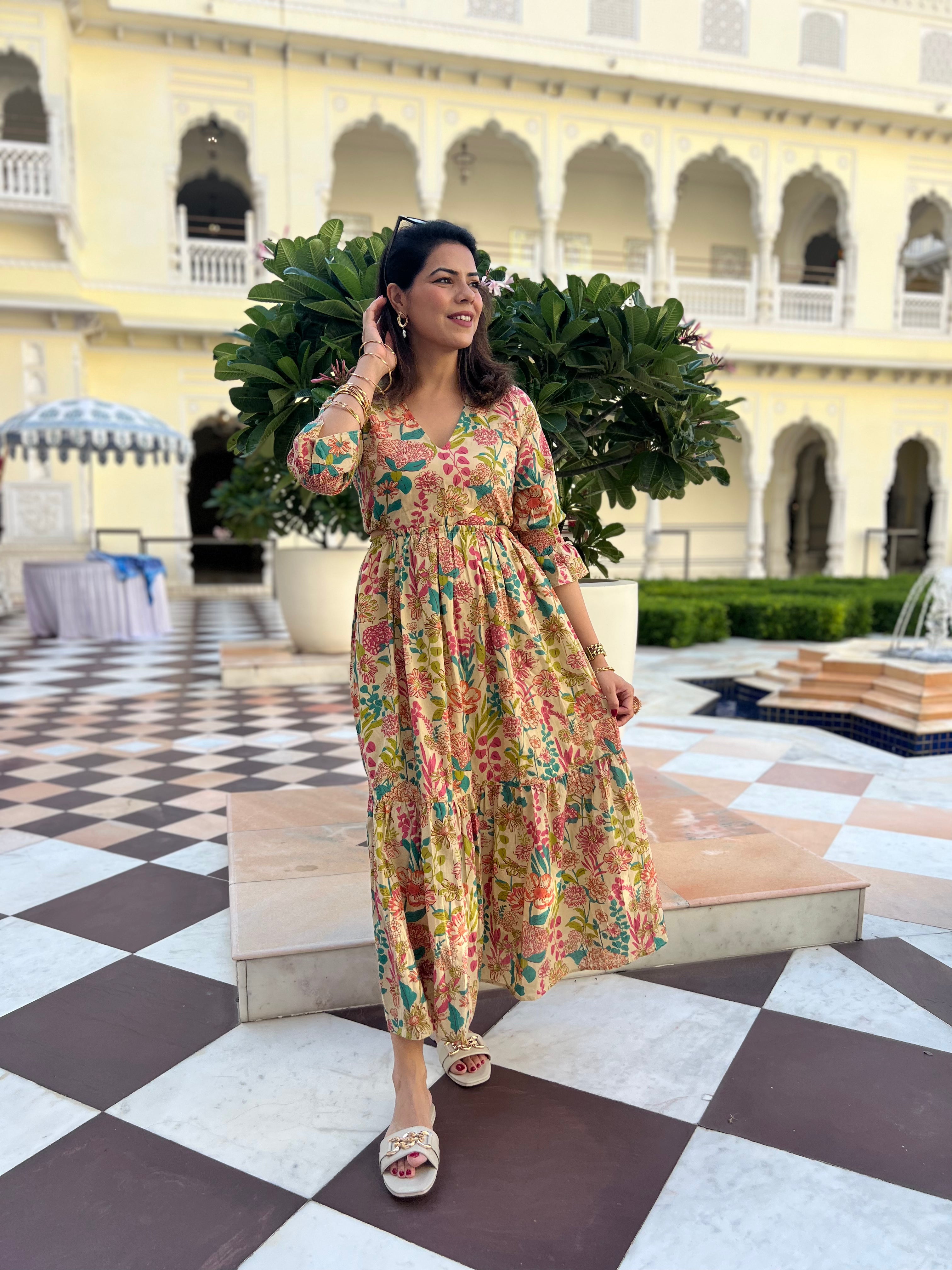 Tie Back Maxi Dress | Cream Floral