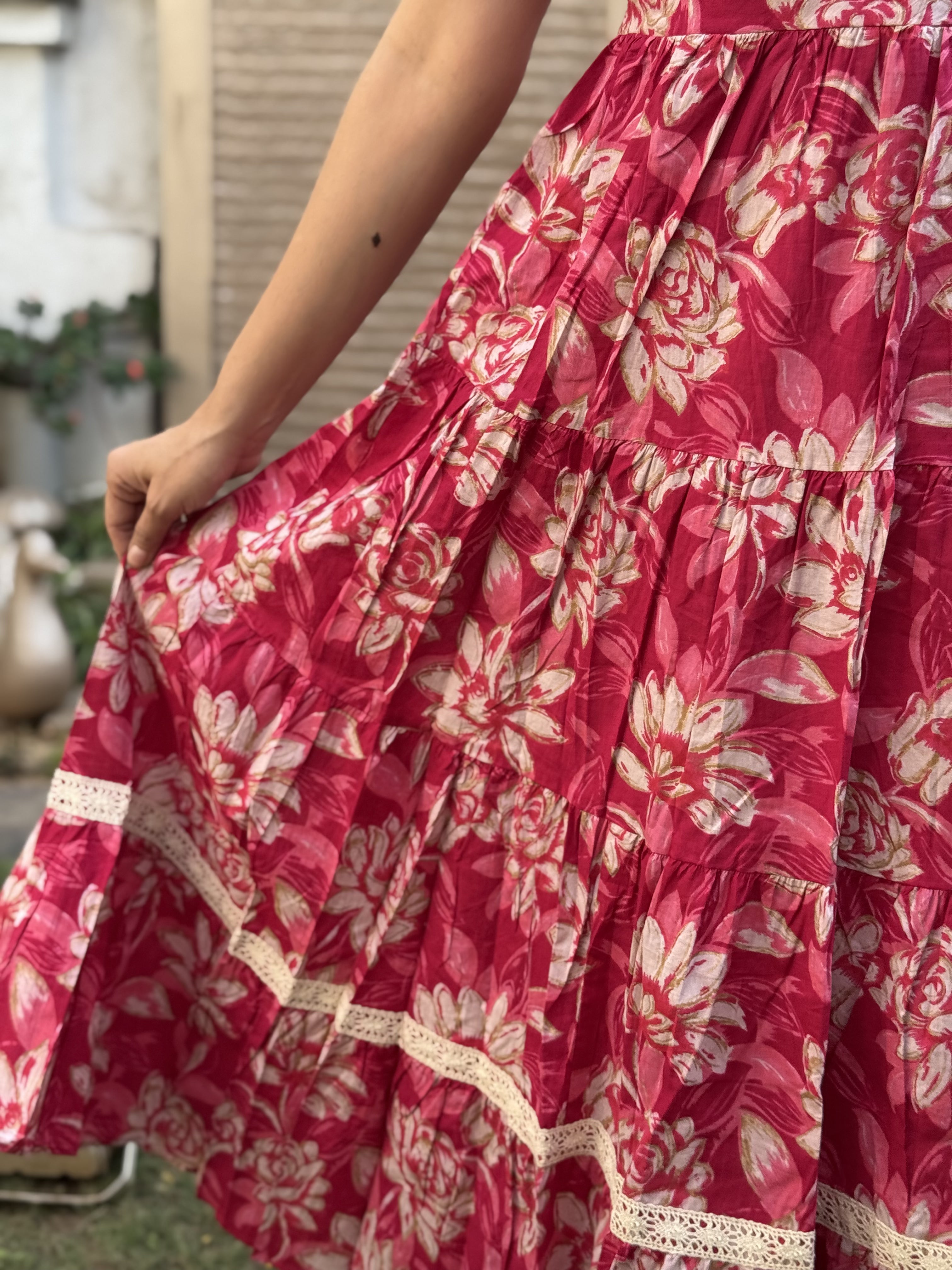 Pink Printed Cotton Halter Dress