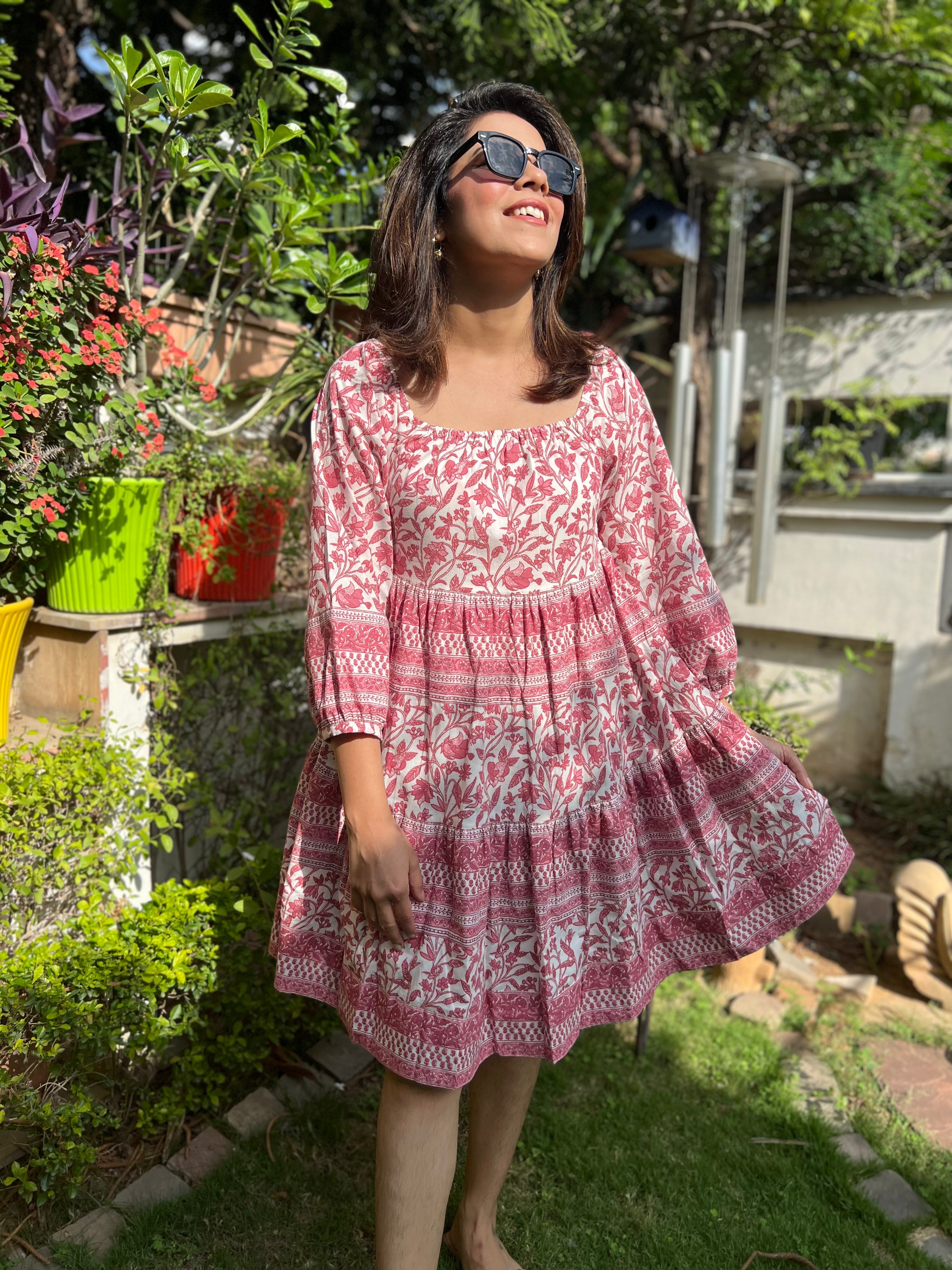 Pink Peony Printed Tier Dress