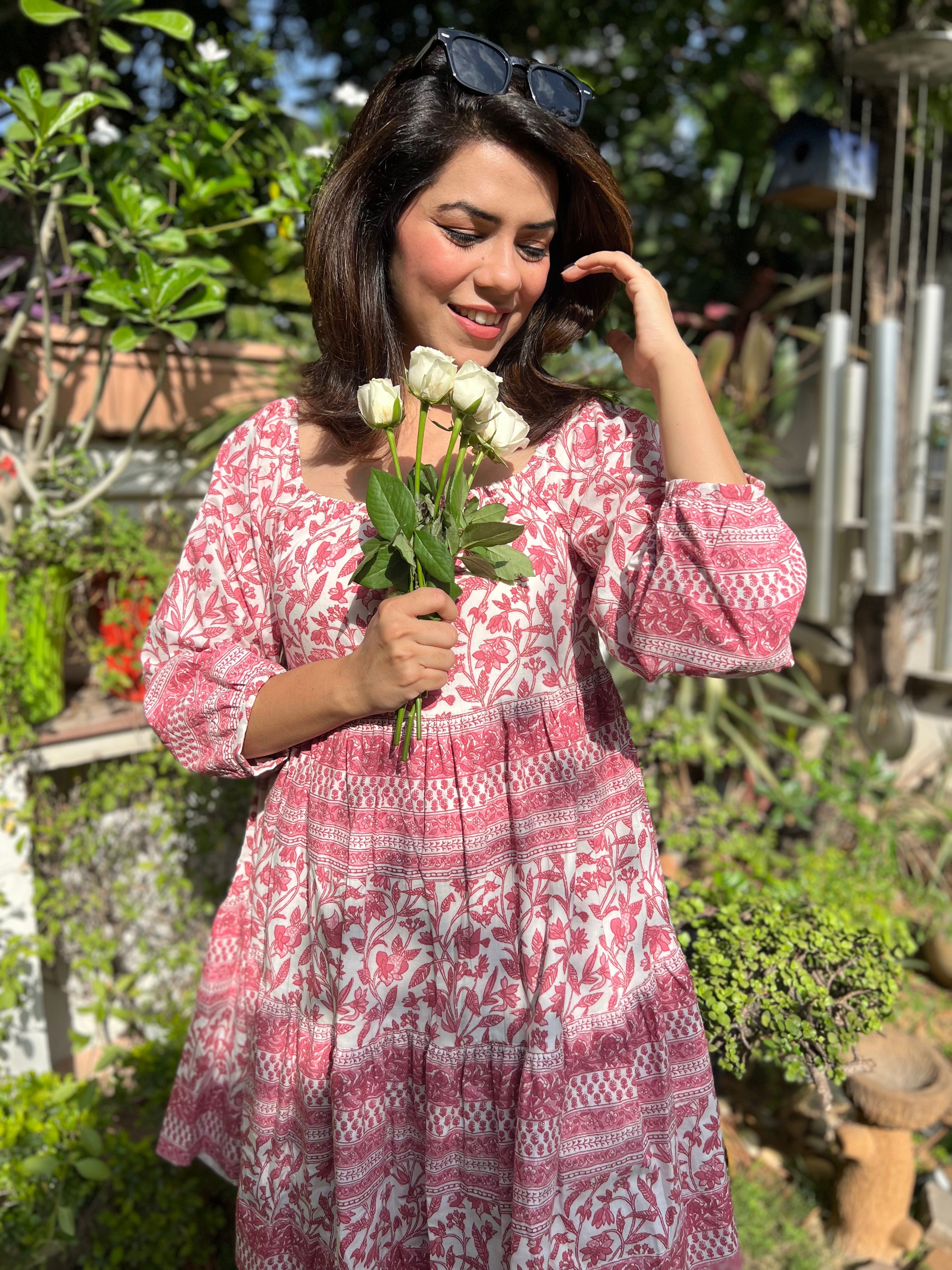 Pink Peony Printed Tier Dress