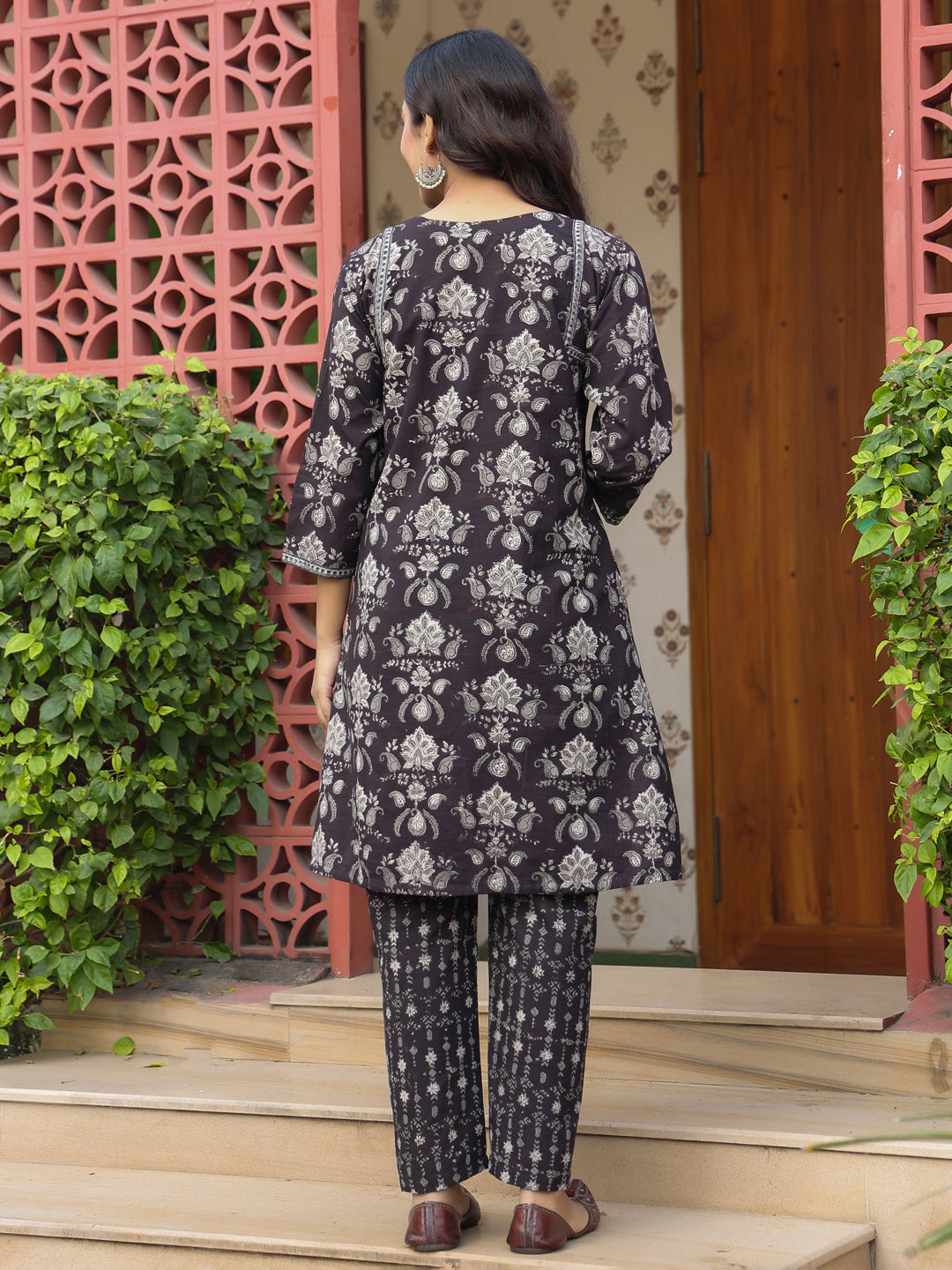 Black Floral Handblock Printed Cotton Co-ord Set