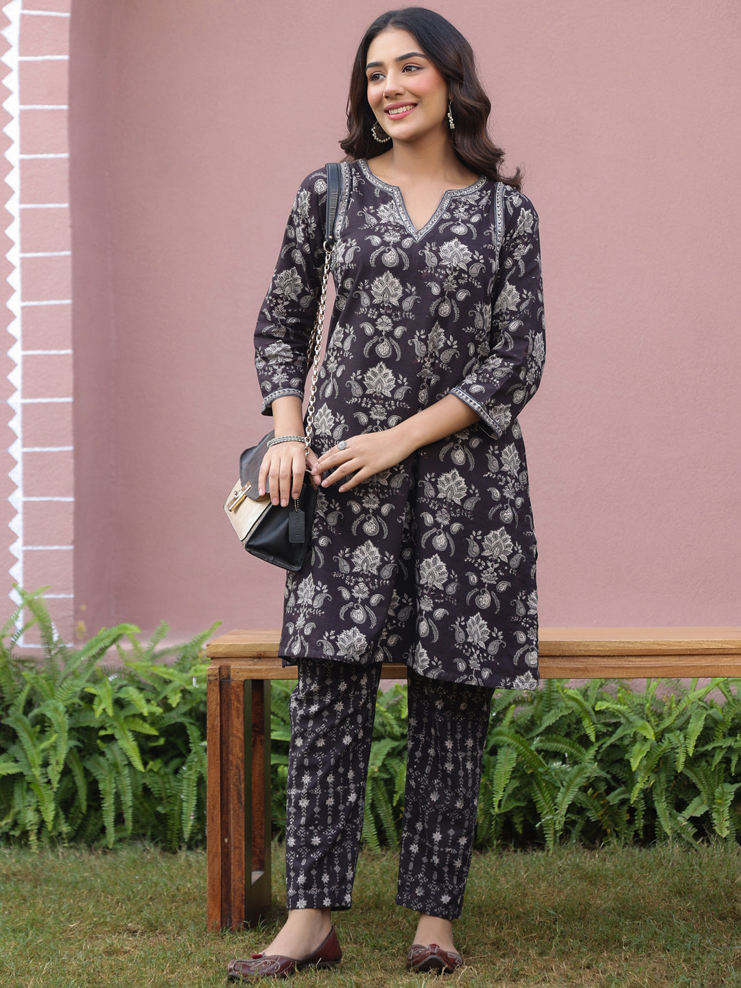 Black Floral Handblock Printed Cotton Co-ord Set