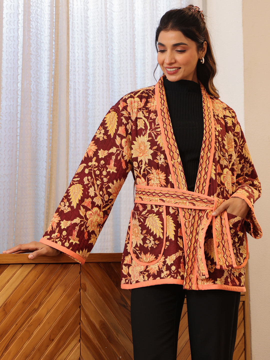 Autumn Garden Quilted Jacket with Pockets