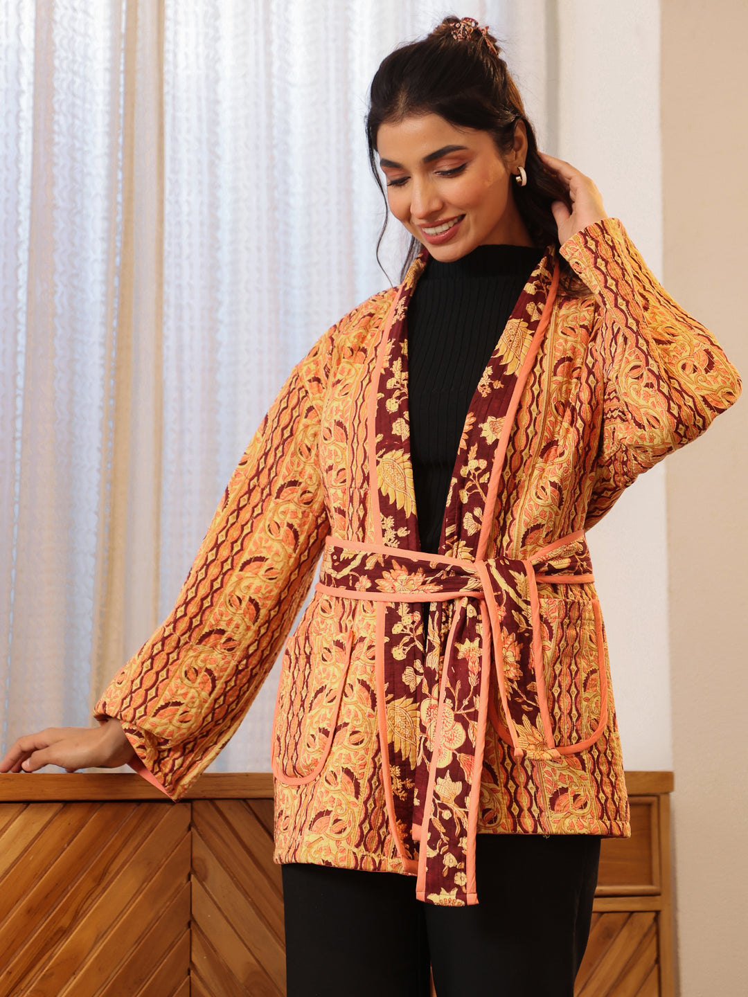 Autumn Garden Quilted Jacket with Pockets