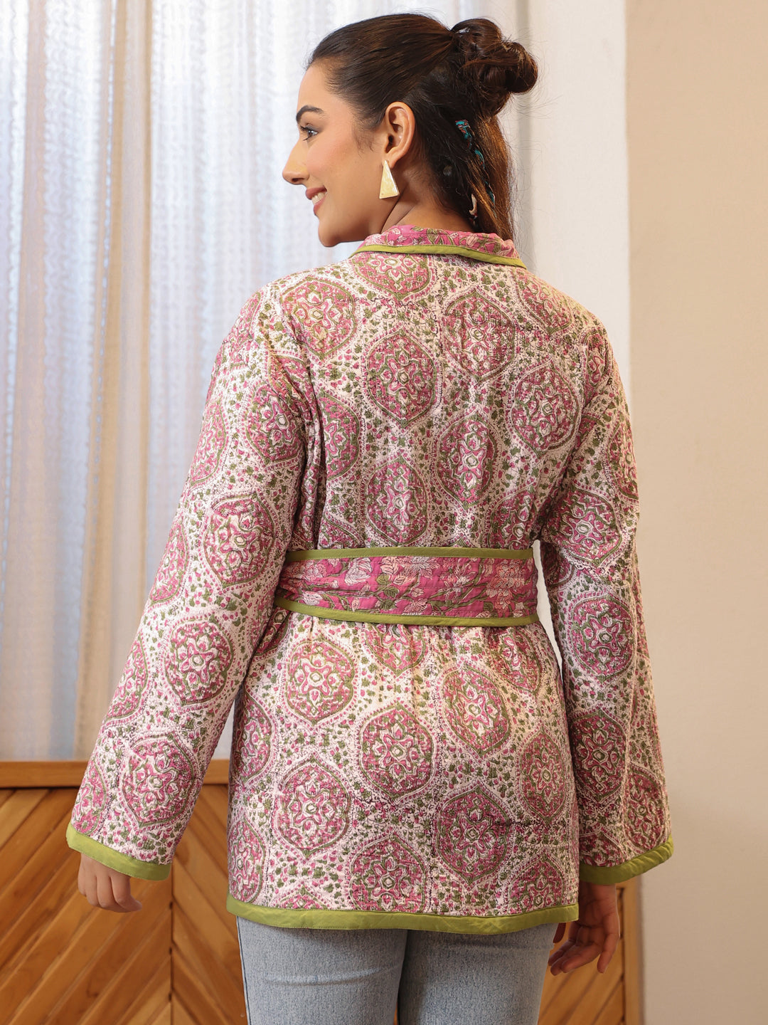 Cherry Blossom Quilted Jacket with Pockets