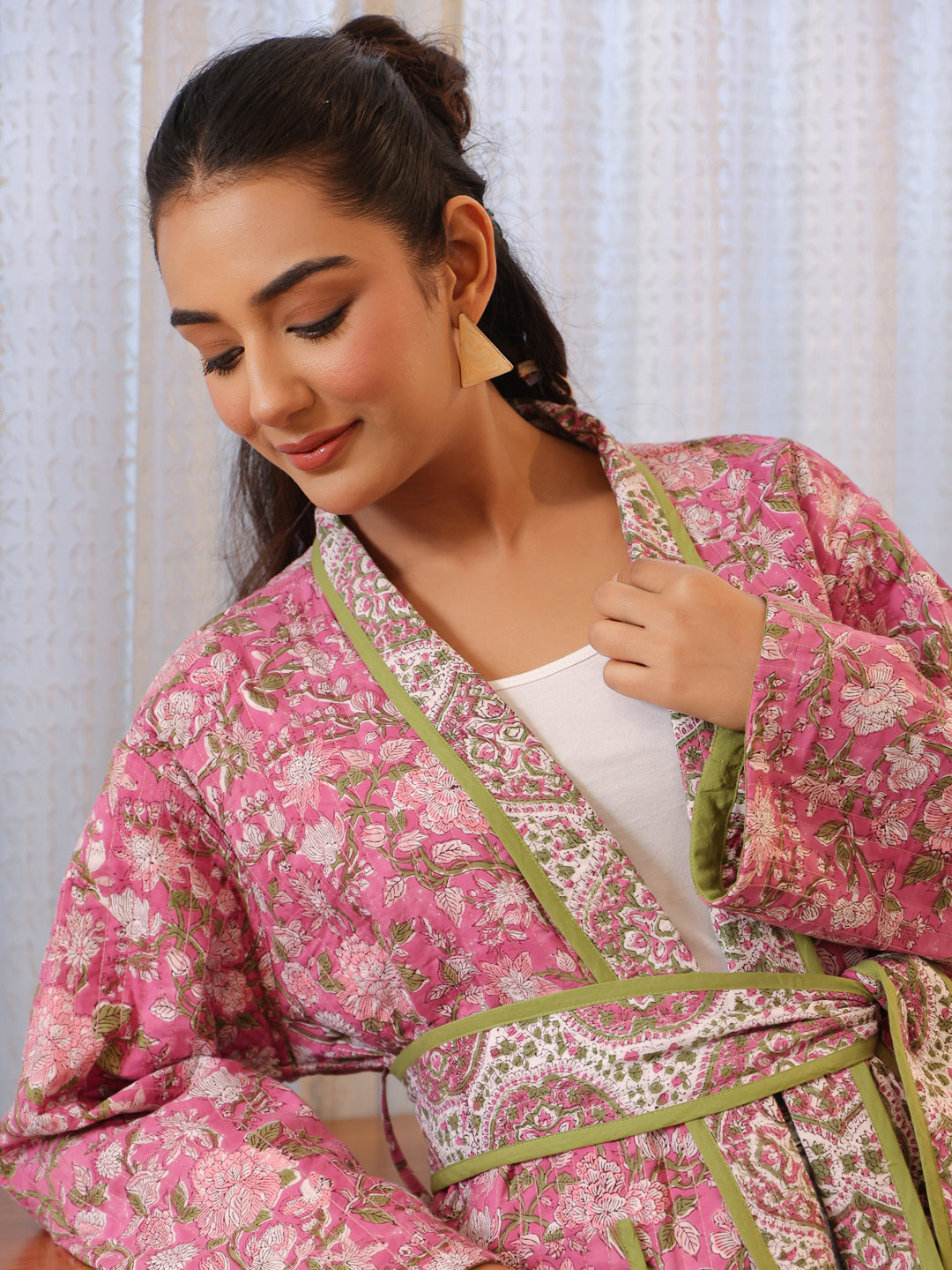 Cherry Blossom Quilted Jacket with Pockets