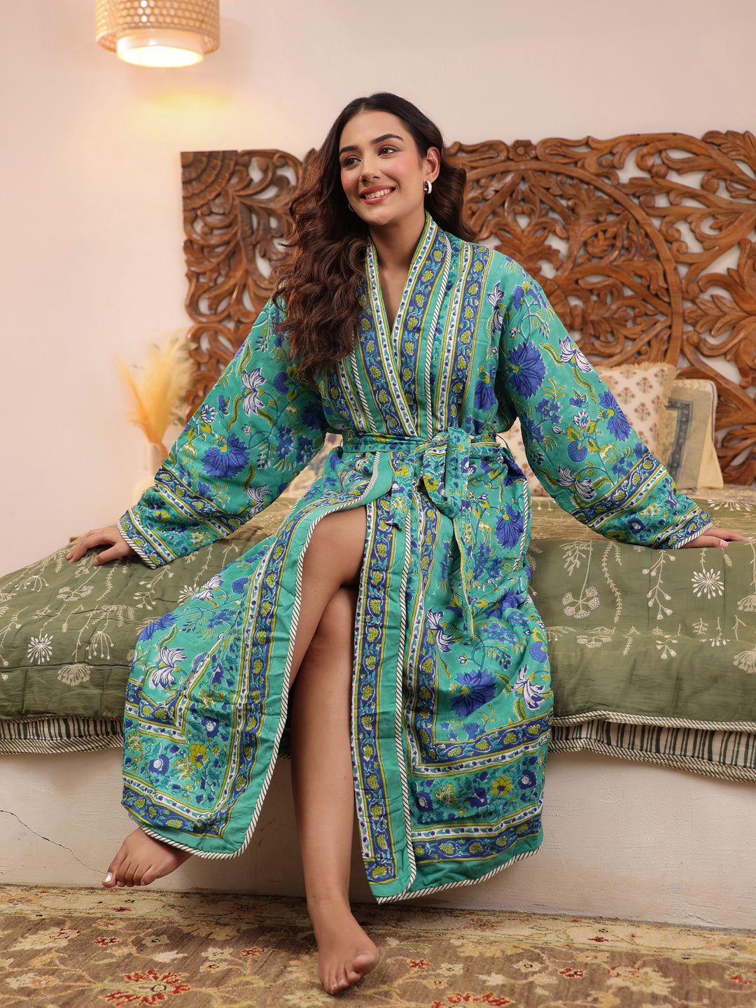 Vintage Floral Quilted Cotton Robe