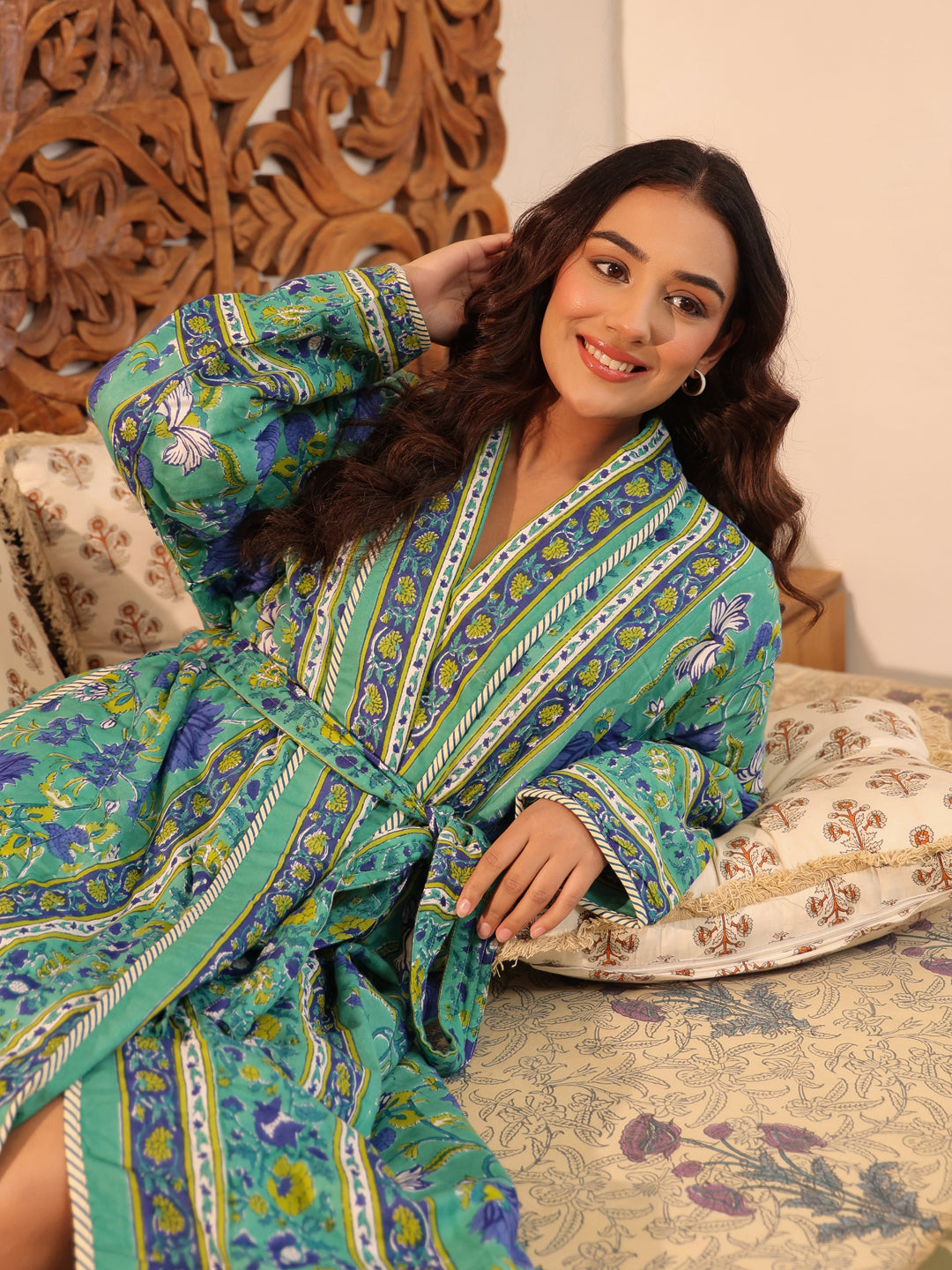 Vintage Floral Quilted Cotton Robe