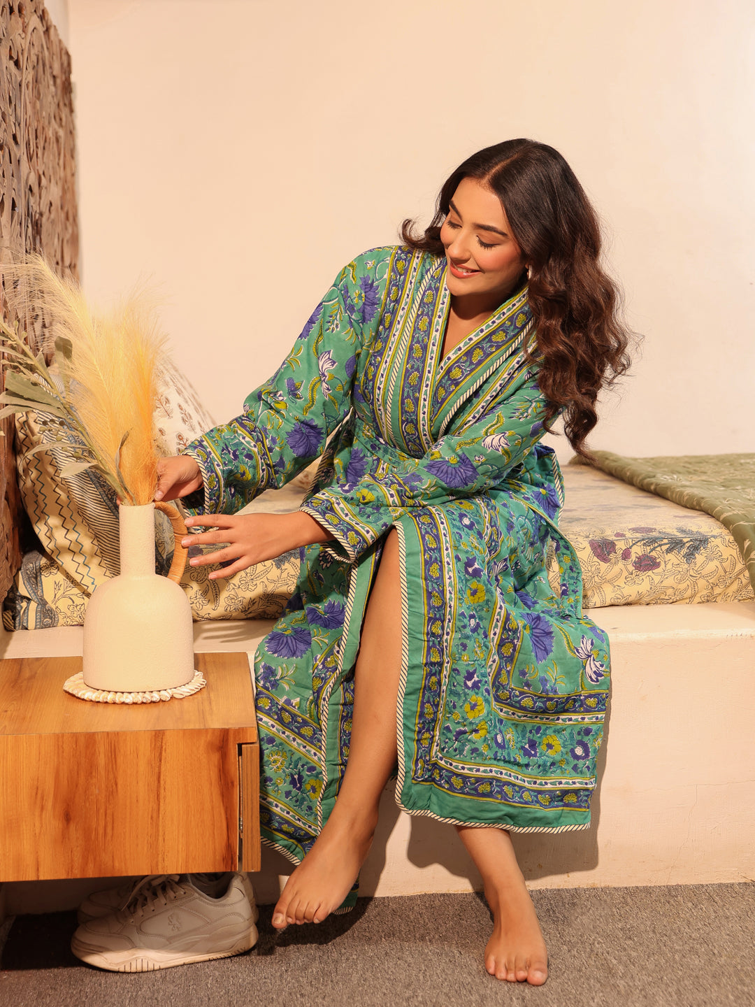 Vintage Floral Quilted Cotton Robe