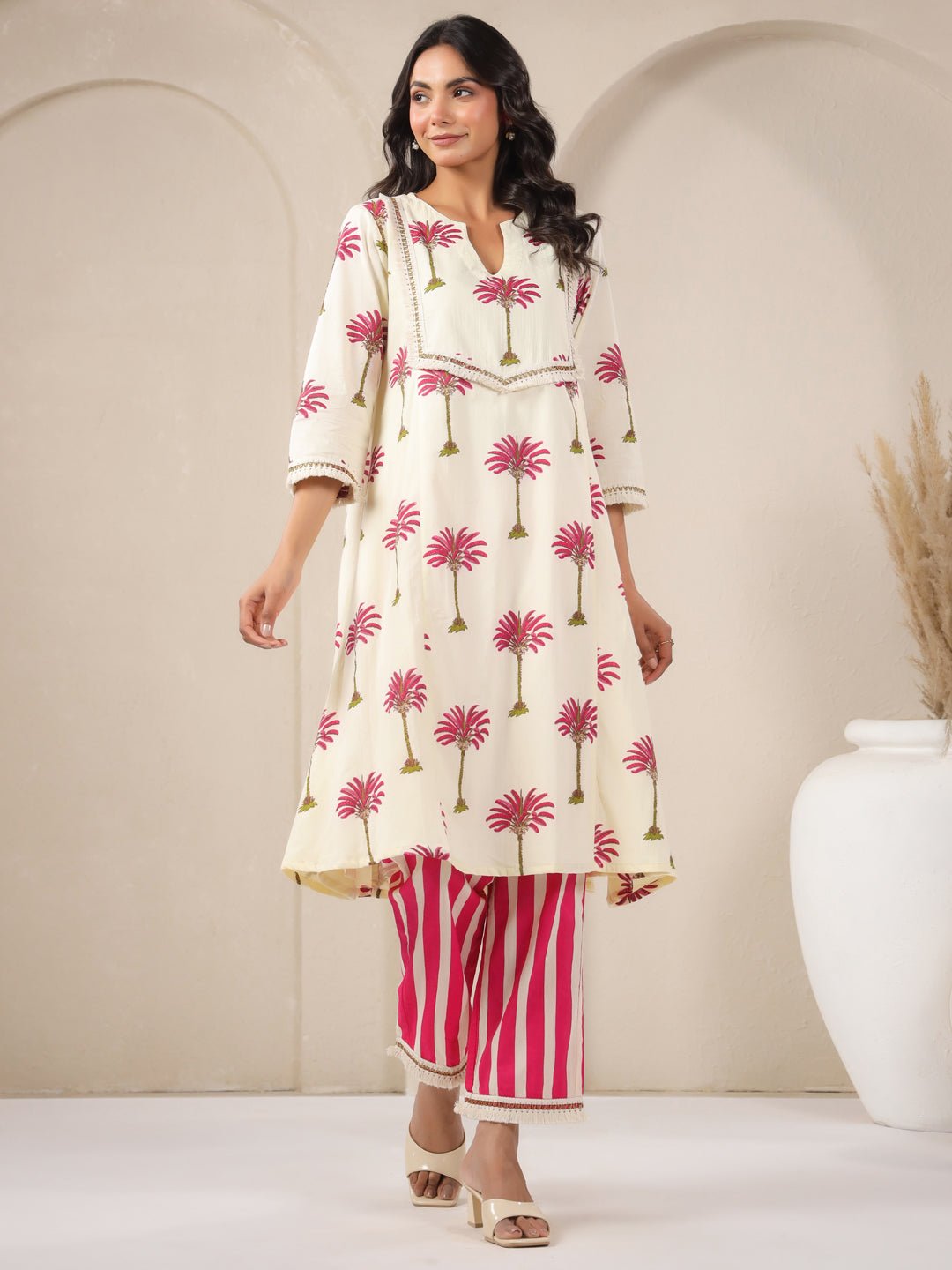 Palm Printed Kurta and Palazzo Set