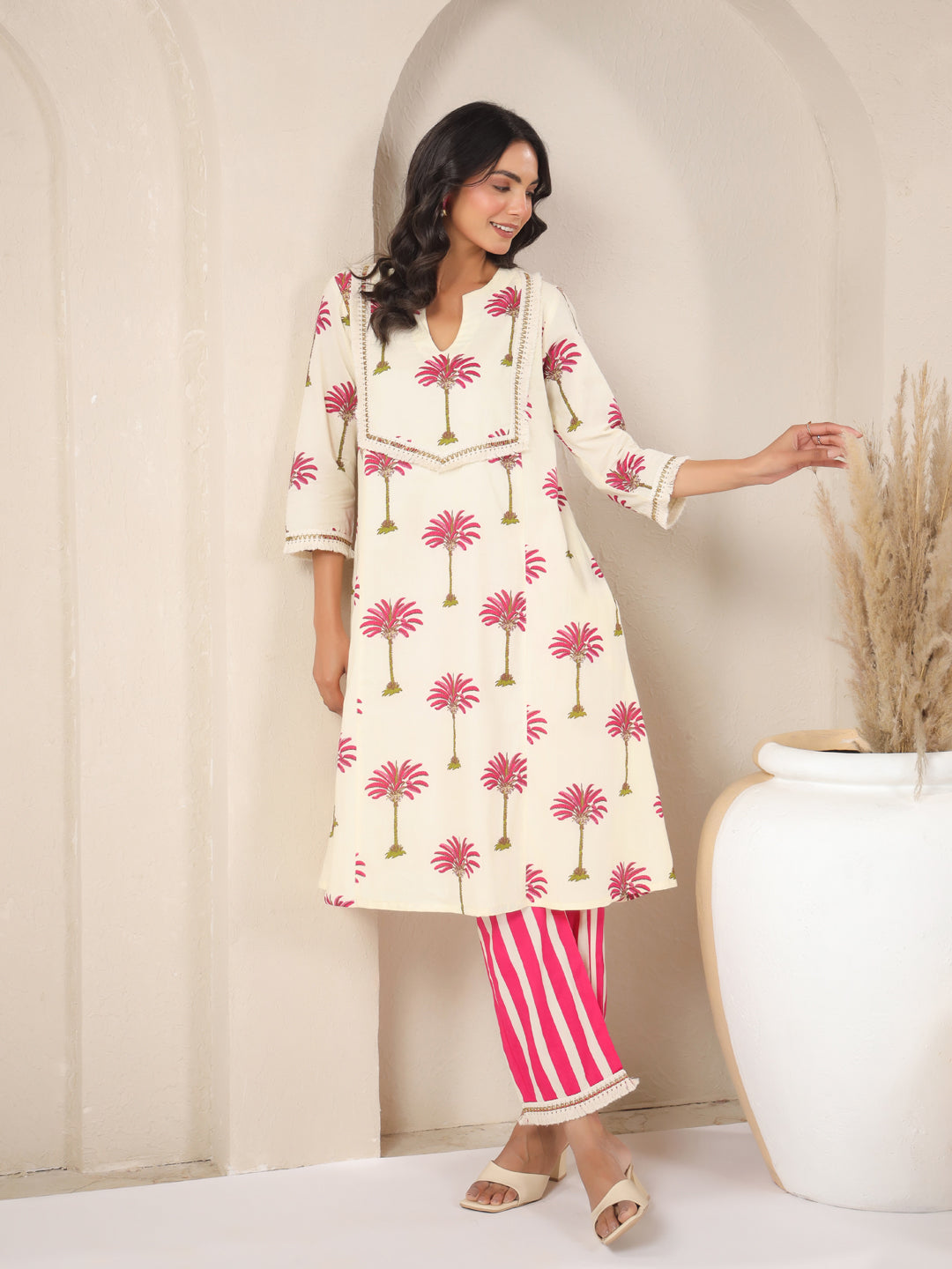 Palm Printed Kurta and Palazzo Set