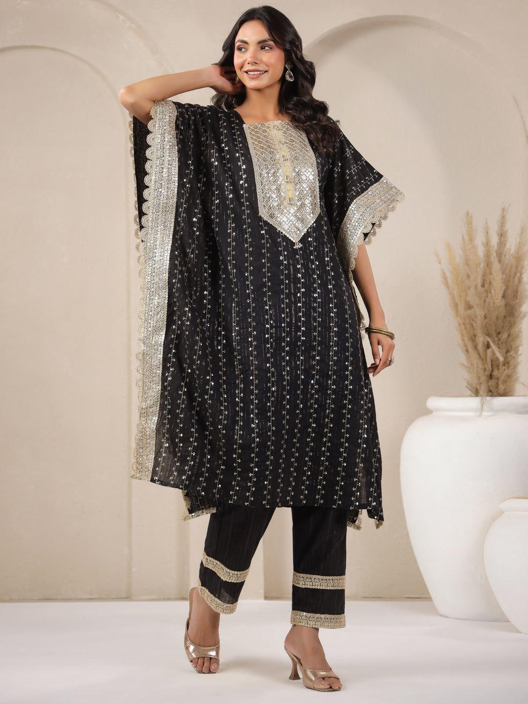 Black Lurex Kaftan, Inner and Palazzo Set