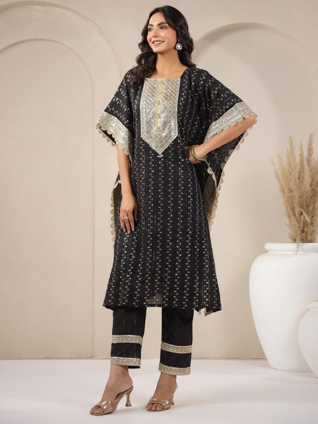 Black Lurex Kaftan, Inner and Palazzo Set