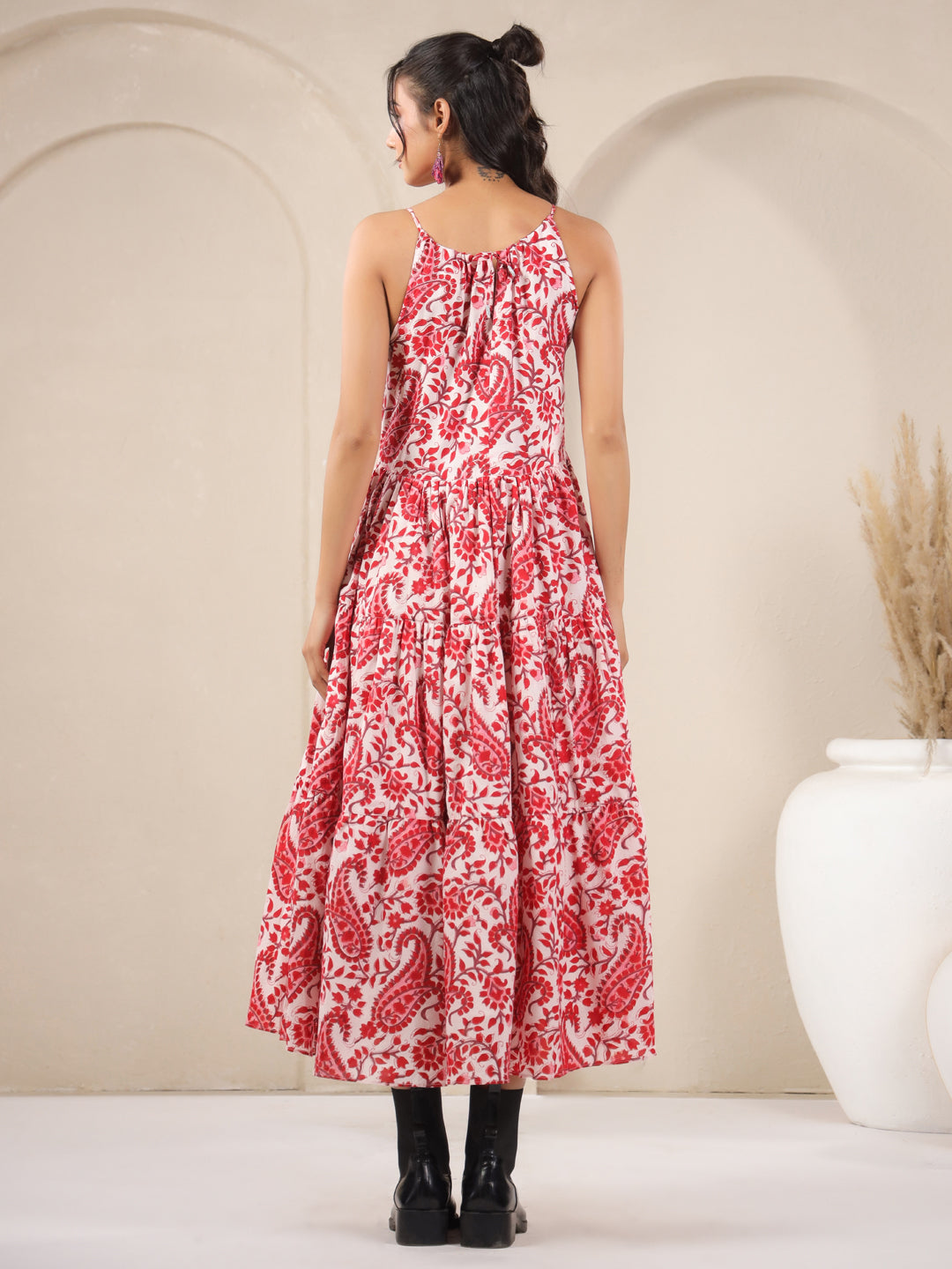 White Paisley Handblock Printed Cotton Dress