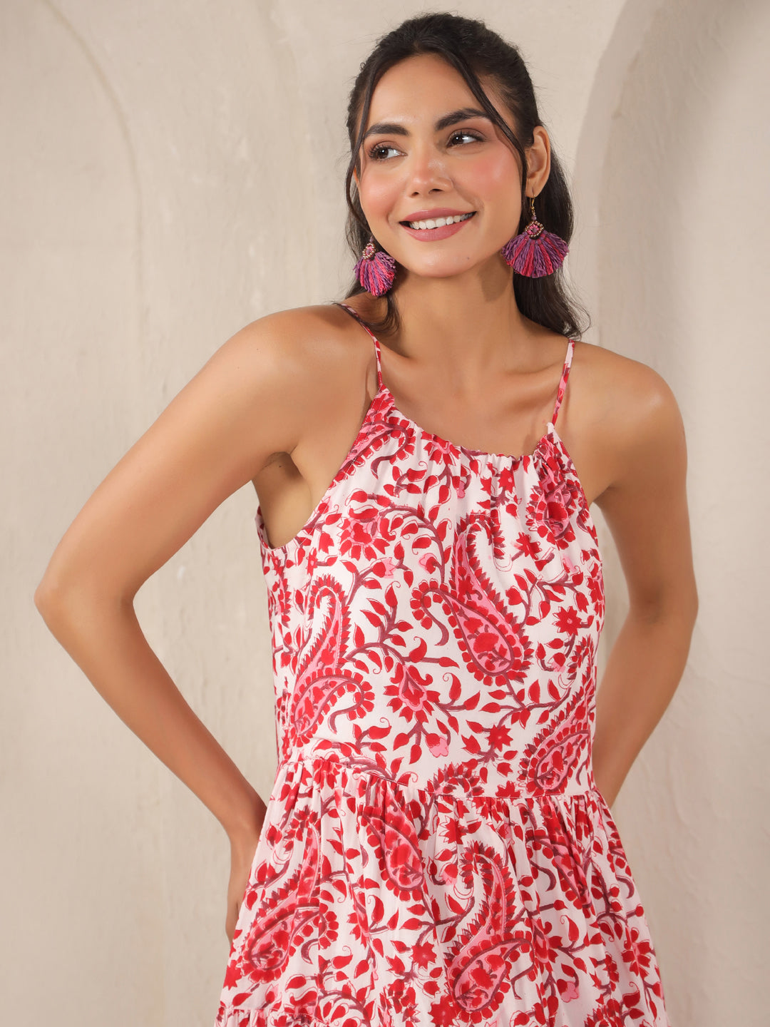 White Paisley Handblock Printed Cotton Dress