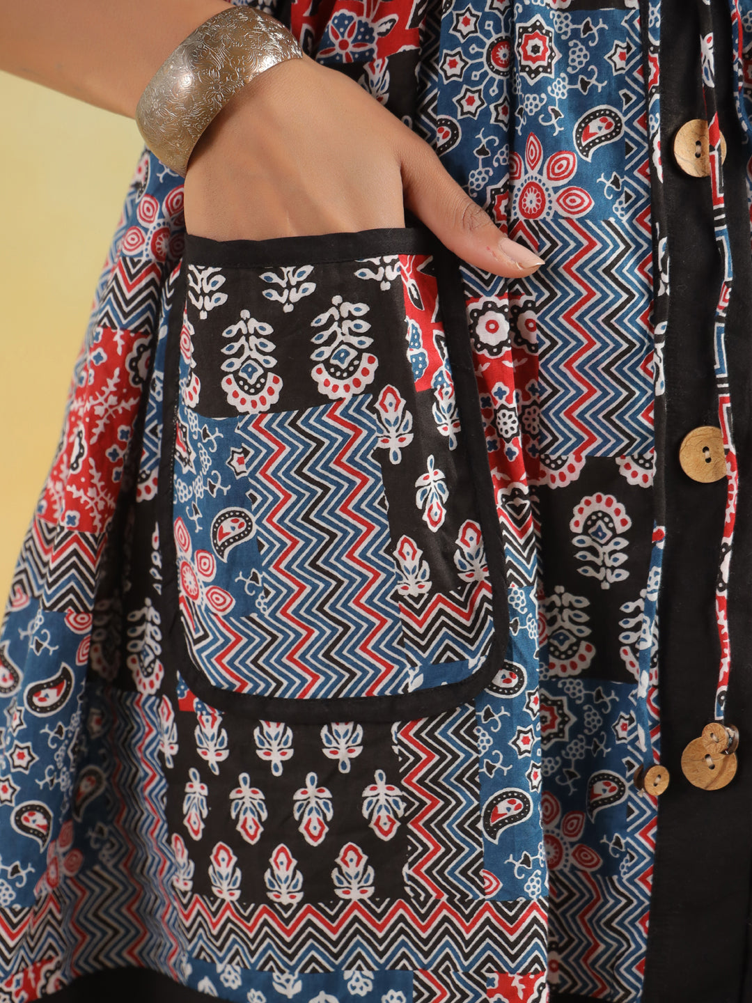 Indigo Patchwork Printed One Size Kaftan Top