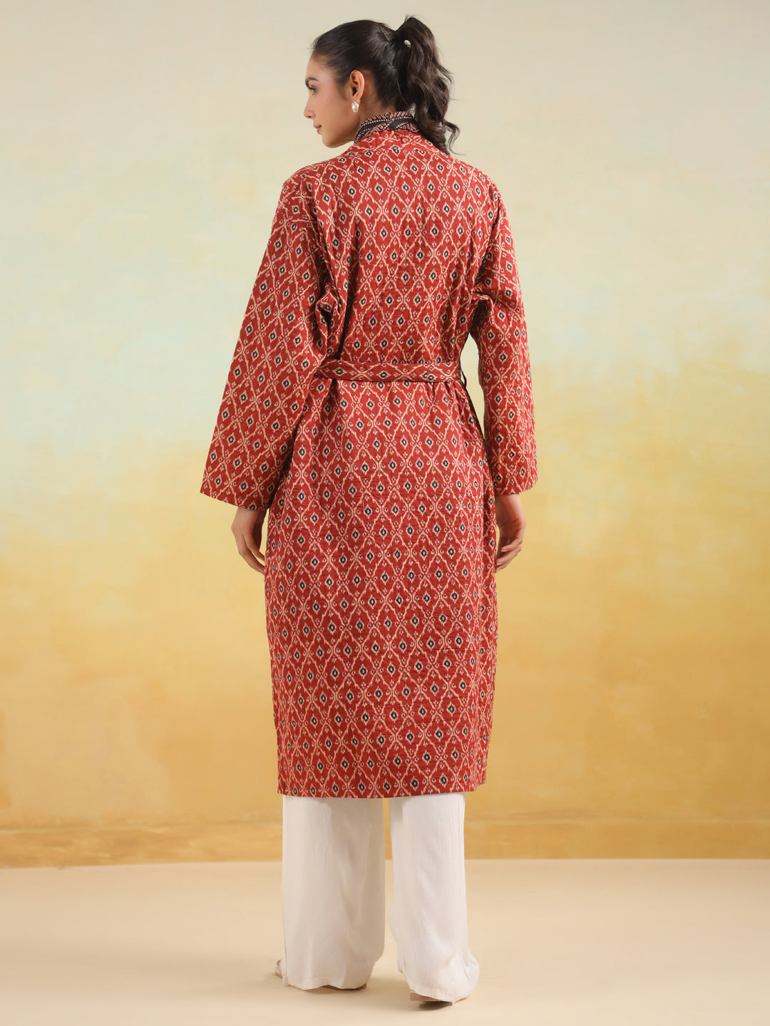 Ikkat Printed Light Quilted Reversible Cotton Robe